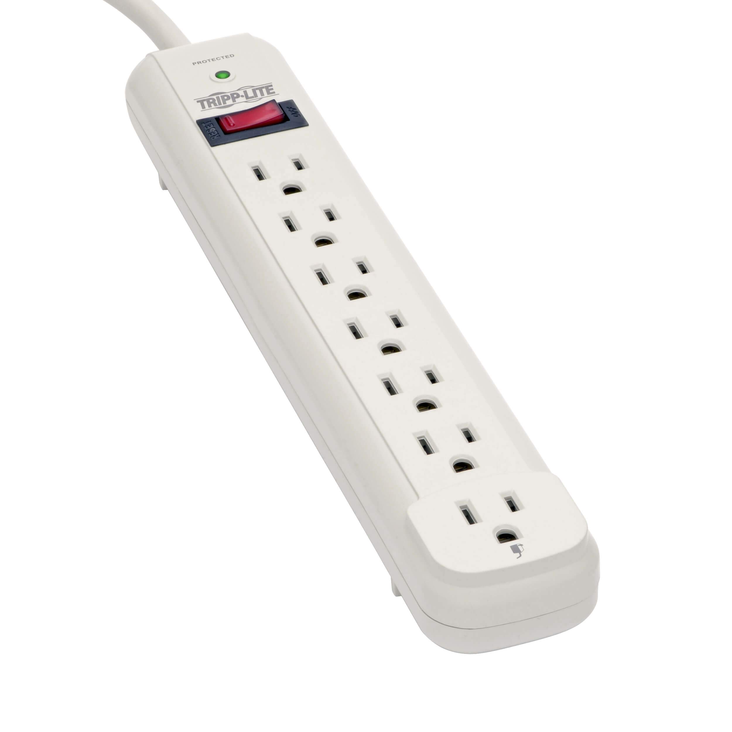 Tripp Lite 7 Outlet Surge Protector Power Strip, Extra Long Cord 25 ft., 1080 Joules, Lifetime Limited Warranty & $25K INSURANCE (TLP725) Light Gray