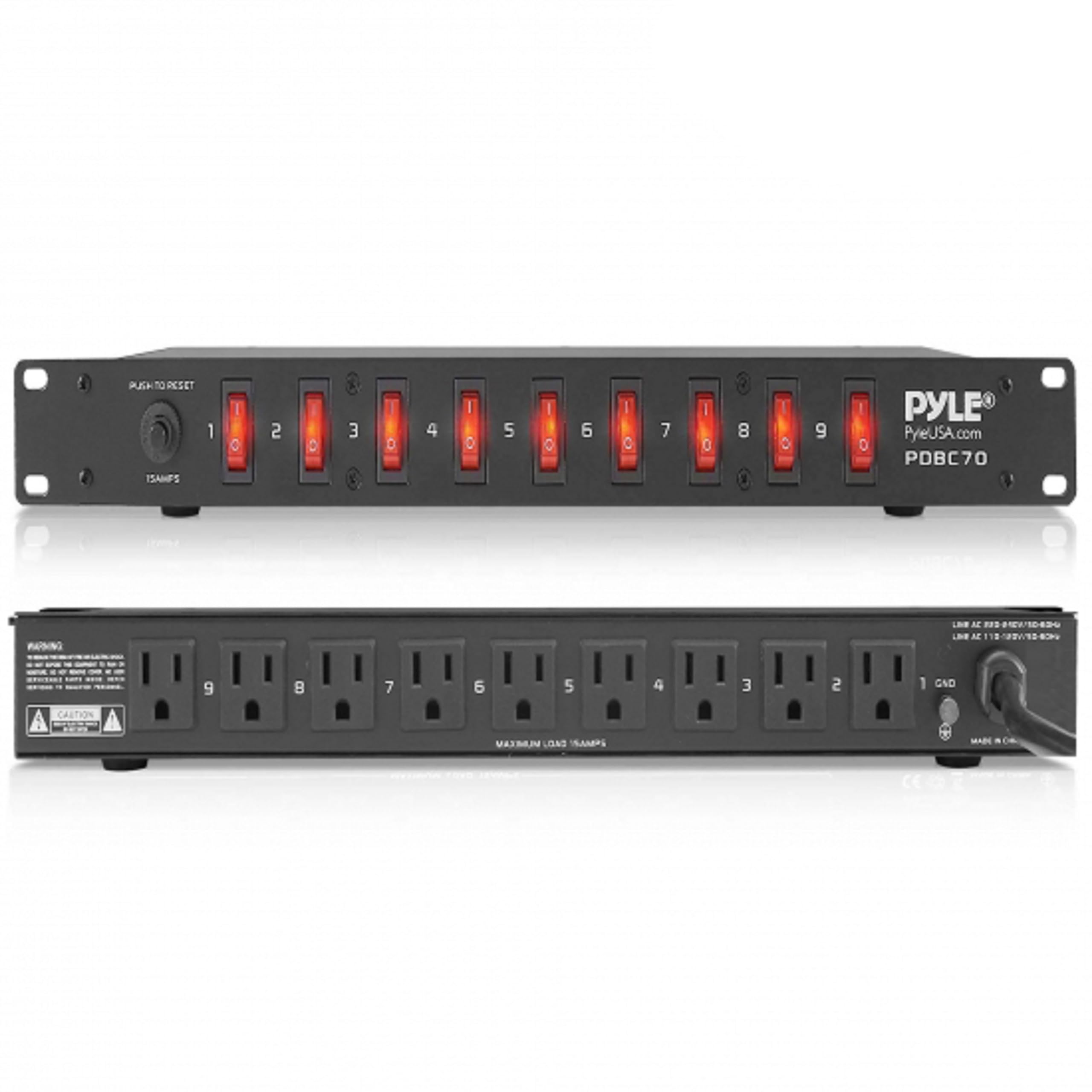 Pyle 15 Amp Power Supply Control Unit, 9 Outlets, Rack Mountable Heavy Duty Power Strip with AC Noise Filter - Power Saving Power Supply for Equipment Control - 1U Steel Chassis, 6ft Cord