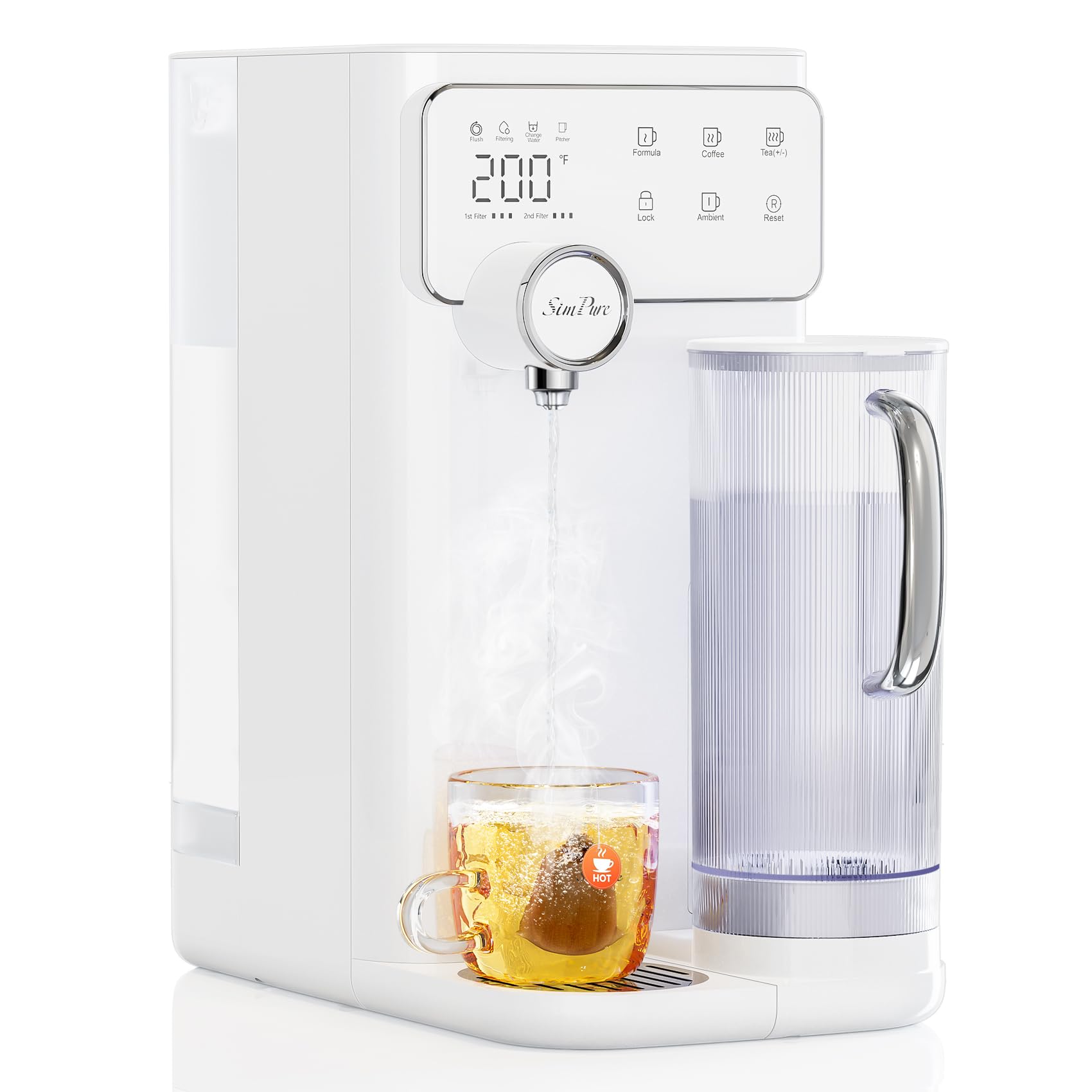 SimPure Y10H Instant Hot Reverse Osmosis Water Filter Countertop, 6-Stage RO Water Filtration System, Heating Water Dispenser with Safety Lock, BPA-Free Portable Pitcher, No Installation