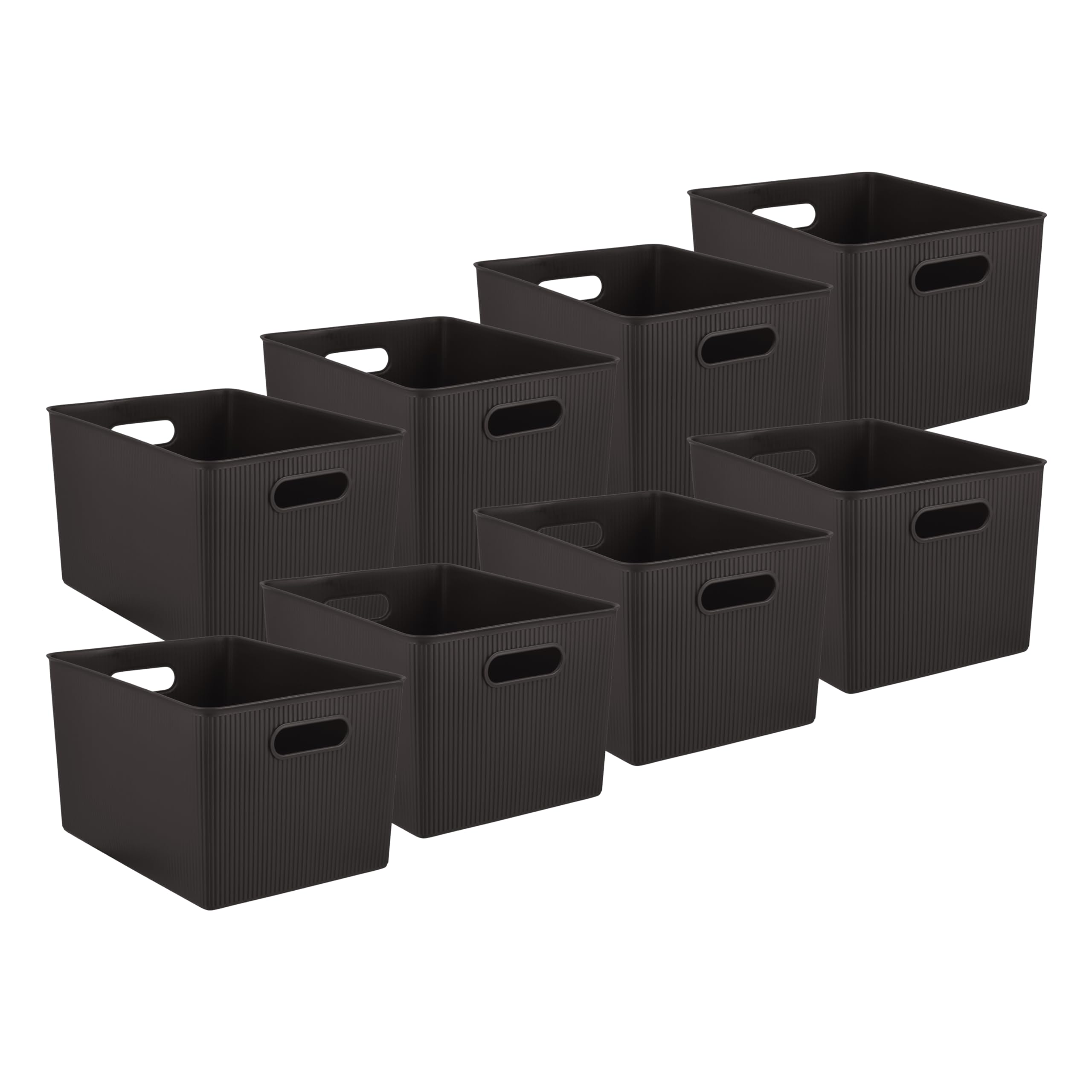 Superio Decorative Plastic Open Home Storage Bins Organizer Baskets, X-Large Brown (8 Pack) Container Boxes for Organizing Closet Shelves Drawer Shelf 22 Liter/23 Quart