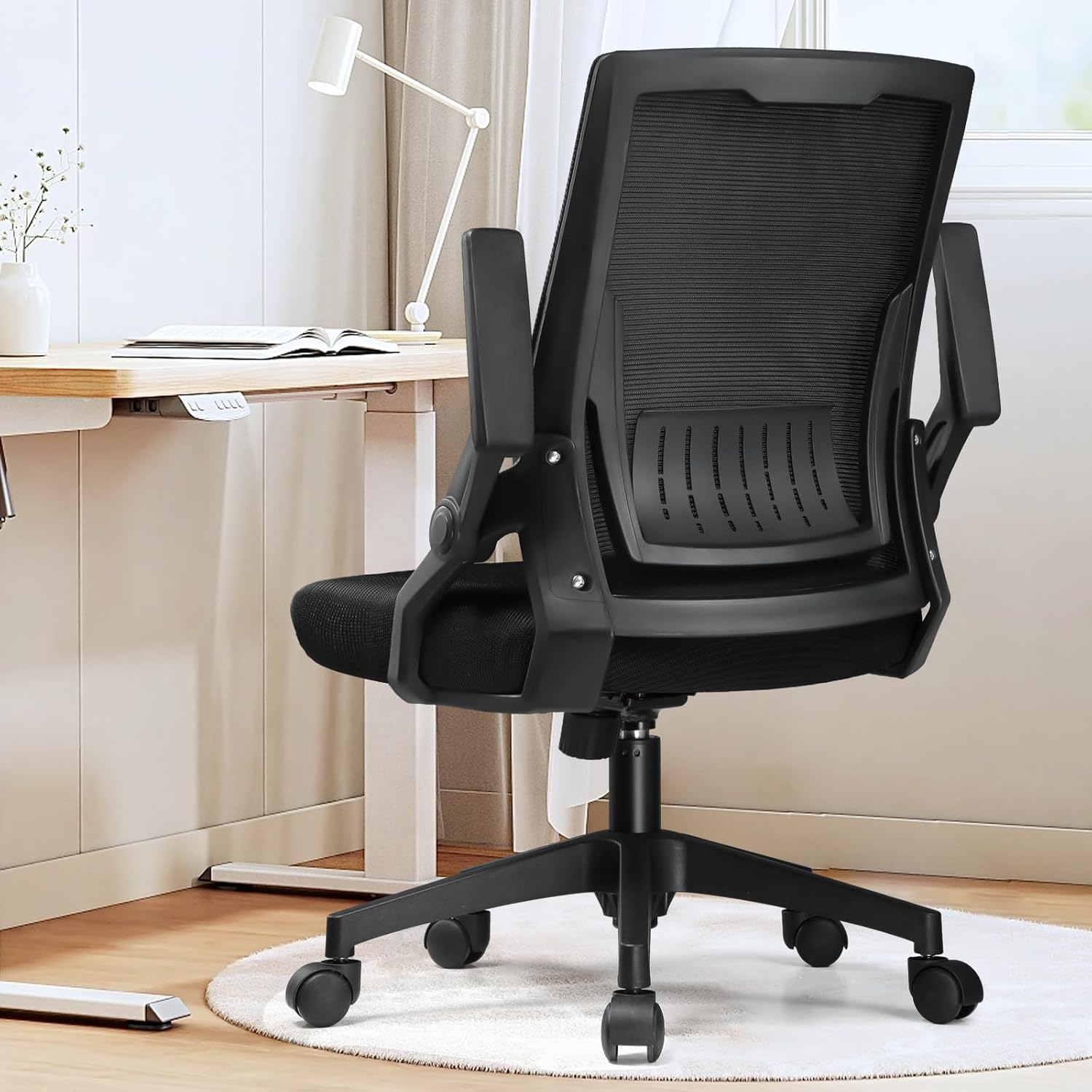 GTRACING Ergonomic Office Chair with Flip-up Armrests Executive Computer Chair for Home Office, Breathable Mesh & Adaptive Lumbar Support, Black