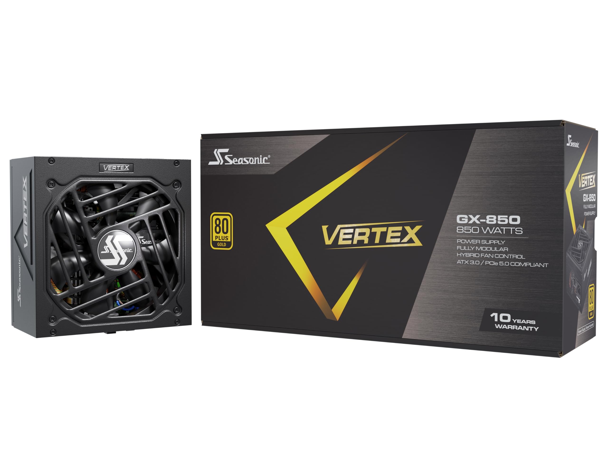 Seasonic Vertex GX-850-850W - 80+ Gold - ATX 3.0 & PCIe 5.0 Ready - Full-Modular - ATX Form Factor - Low Noise - 12 Year Warranty - Nvidia RTX 30/40 Super & AMD GPU Compatible