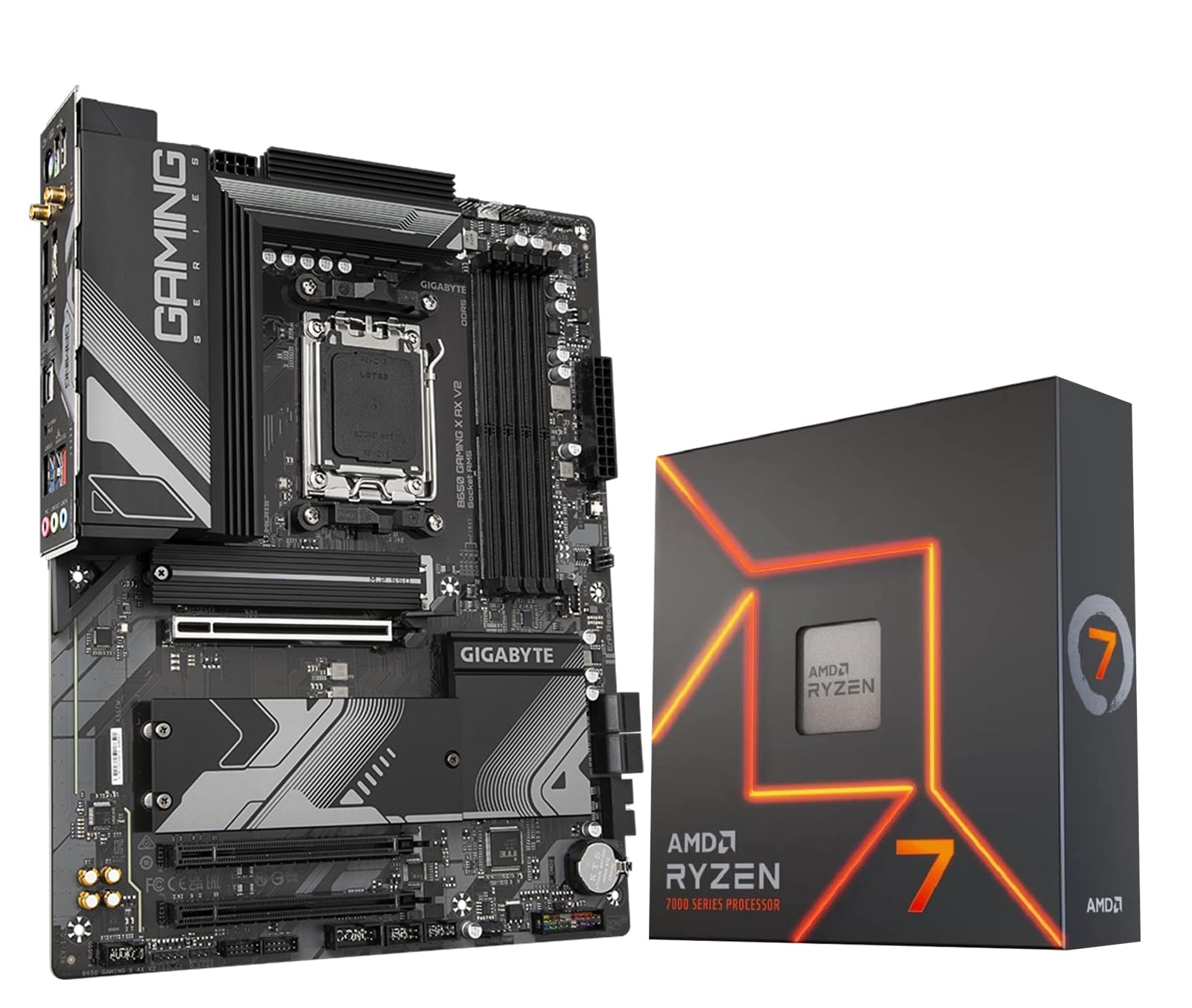 INLAND AMD Ryzen 7 7700X CPU Processor with GIGABYTE B650 Gaming X AX V2 Motherboard (AM5, ATX, DDR5, USB 3.2 Gen2x2 Type-C, Wi-Fi 6E), Soly by Micro Center