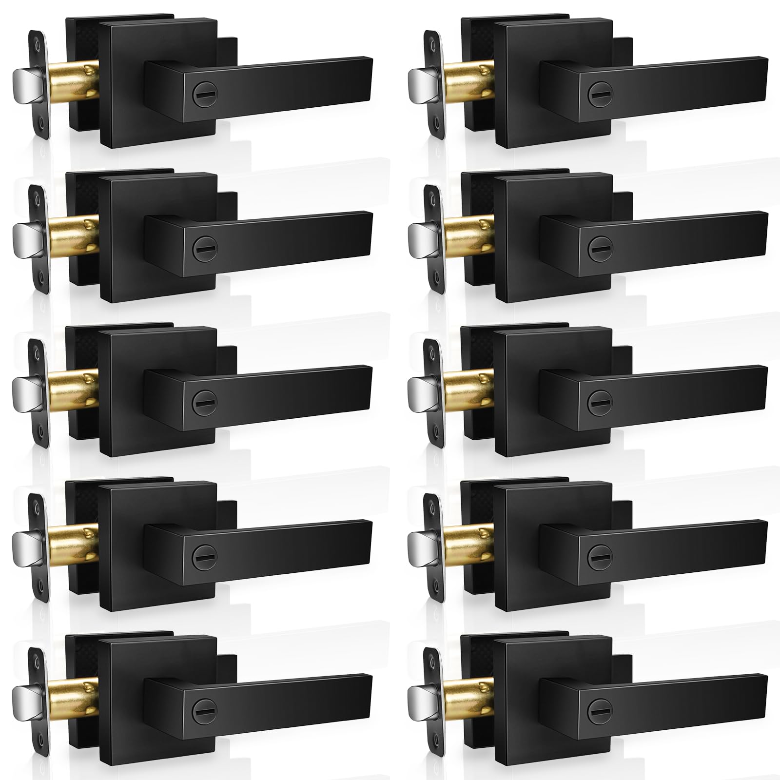 Onateel 10 Pack Modern Black Door Handles Privacy Door Levers Black Door Knobs Interior Heavy Duty Reversible Door Locks Keyless Square Interior Door Handle
