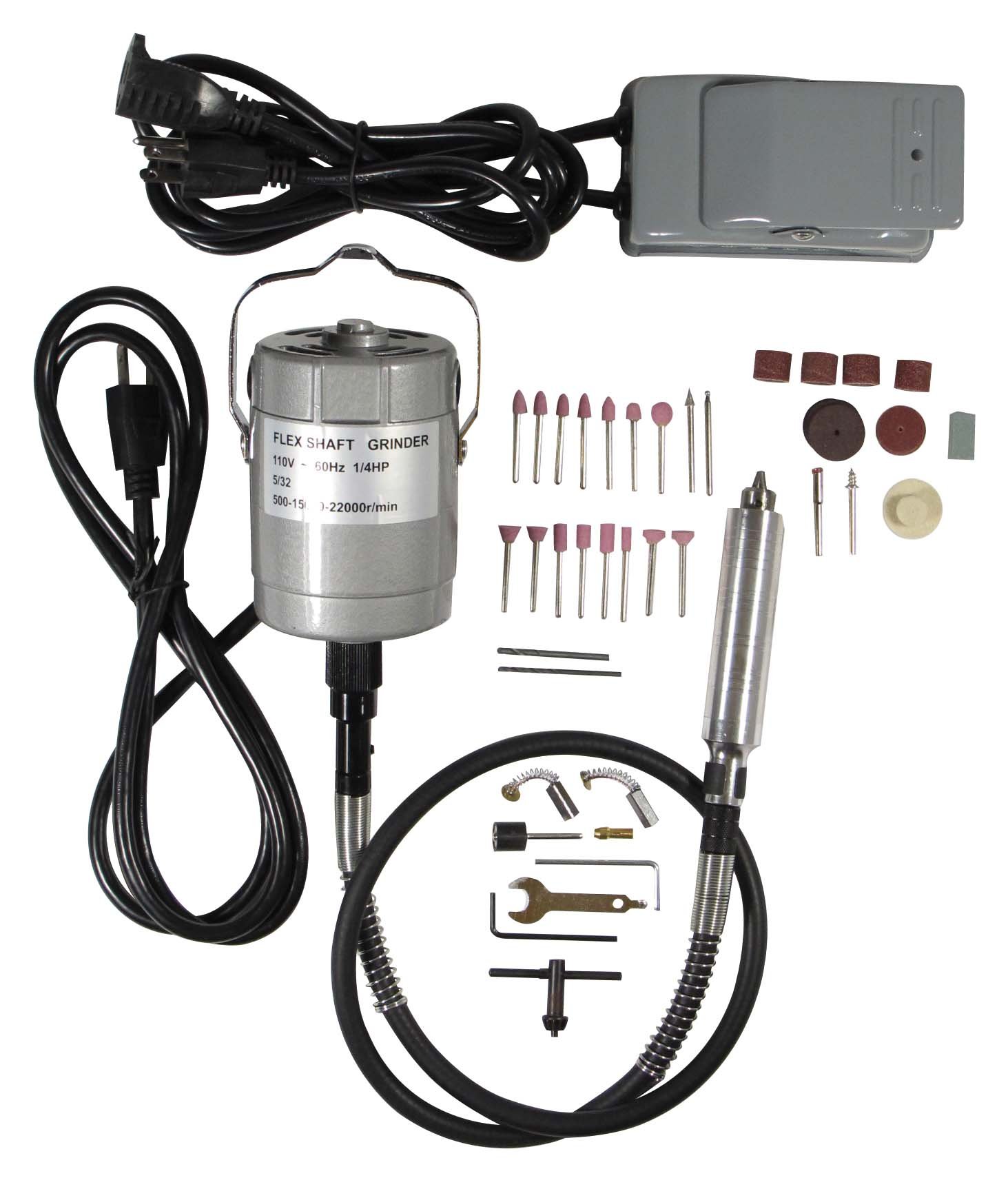 SE Flex Shaft Grinder, Powerful Rotary Tool Kit, Foot Pedal Control, Drilling, Polishing, Carving Multi-function Metalworking Tools, Set of 55 Pcs