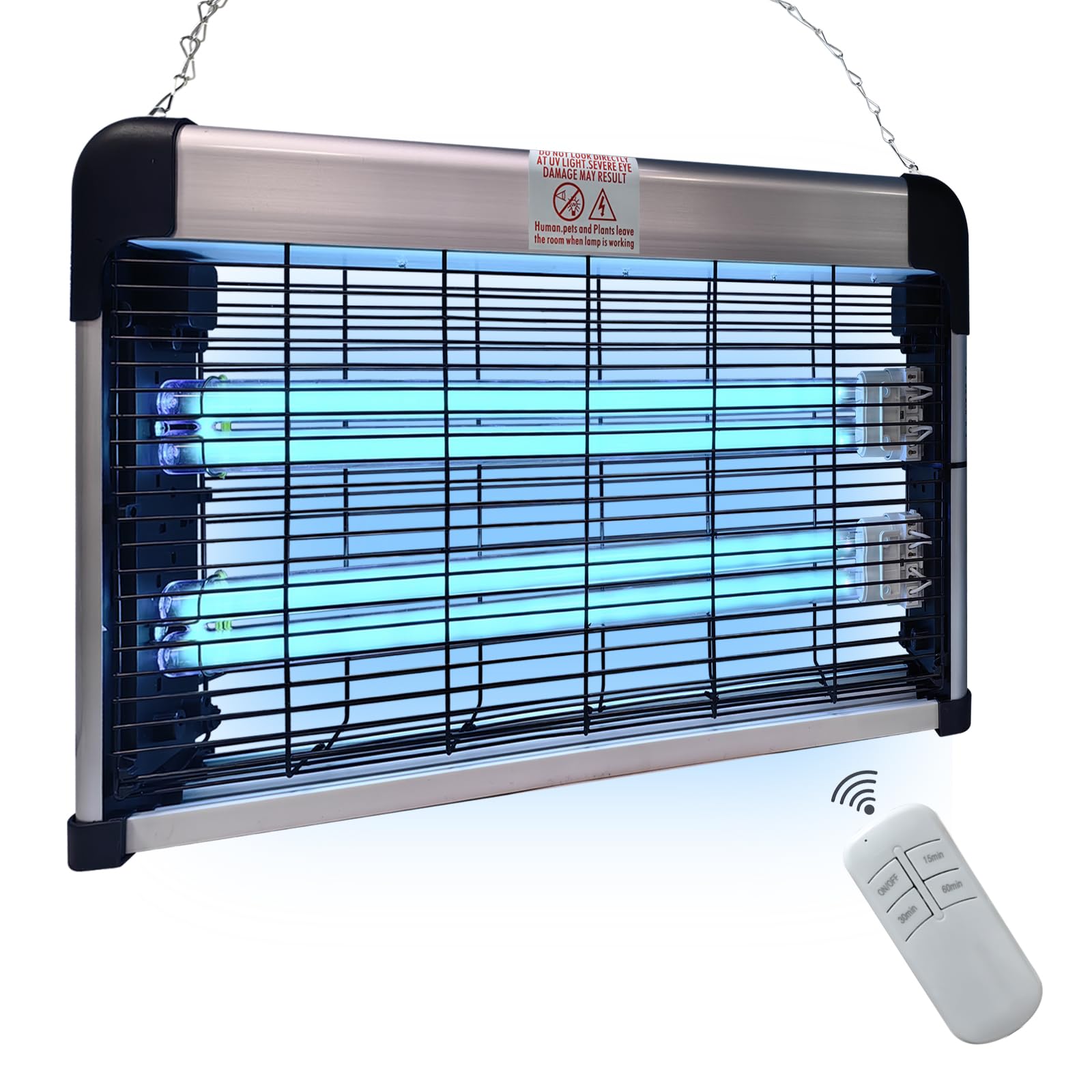 BAIMNOCM UV Lamp 76 Watts, Hanging Mite Odor Mold Removal Lamp with Remote Control Timer, UV-C Light for Basement Kitchen, 254nm Quartz Light