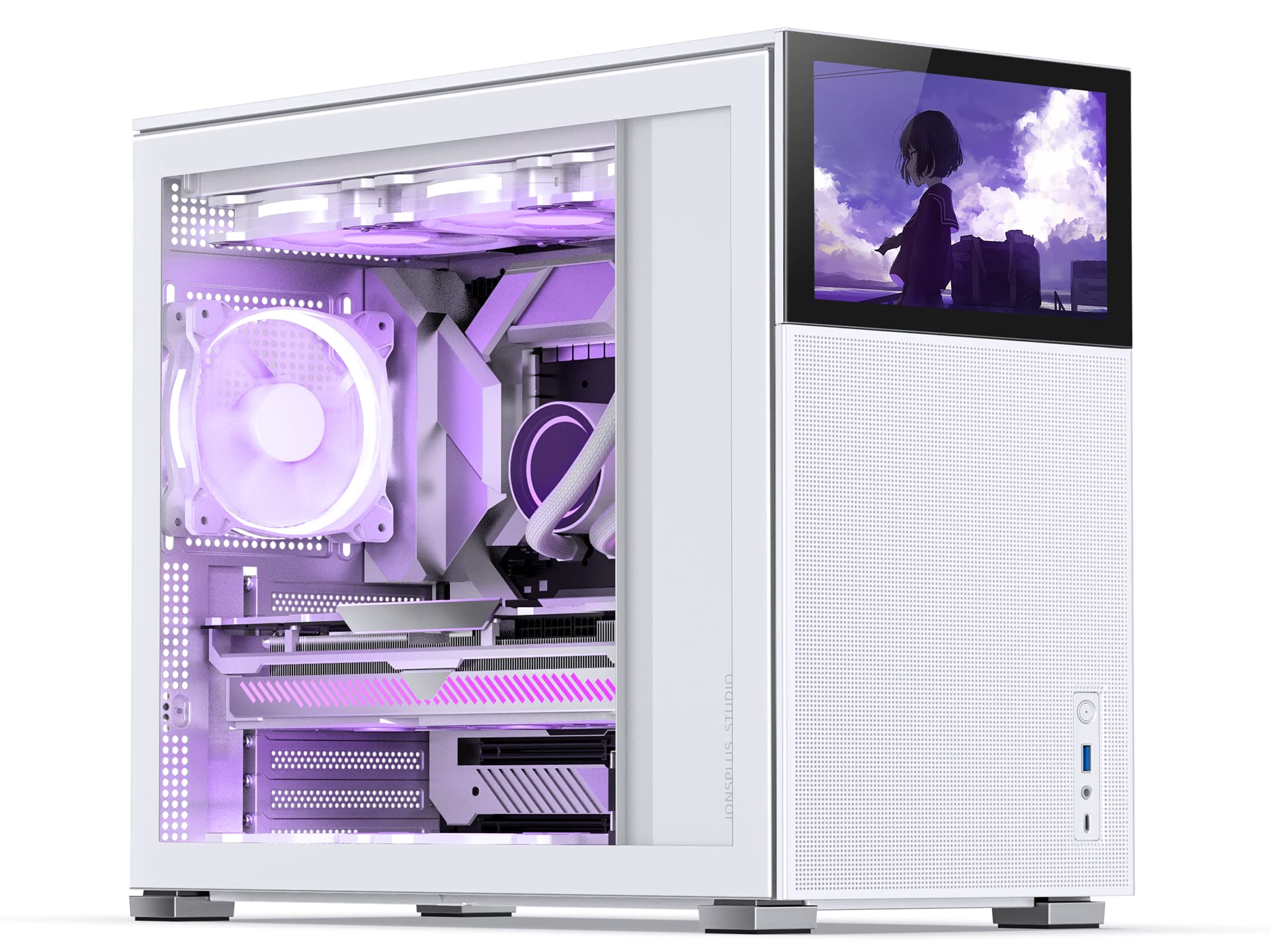 JONSBO D41 MESH SC White ATX Computer Case with Screen,ATX PC Case/Support RTX 4090(335-400mm) GPU 360/280AIO,Power A-TX/SFX: 100mm-220mm Multiple Tool-Free Design,White