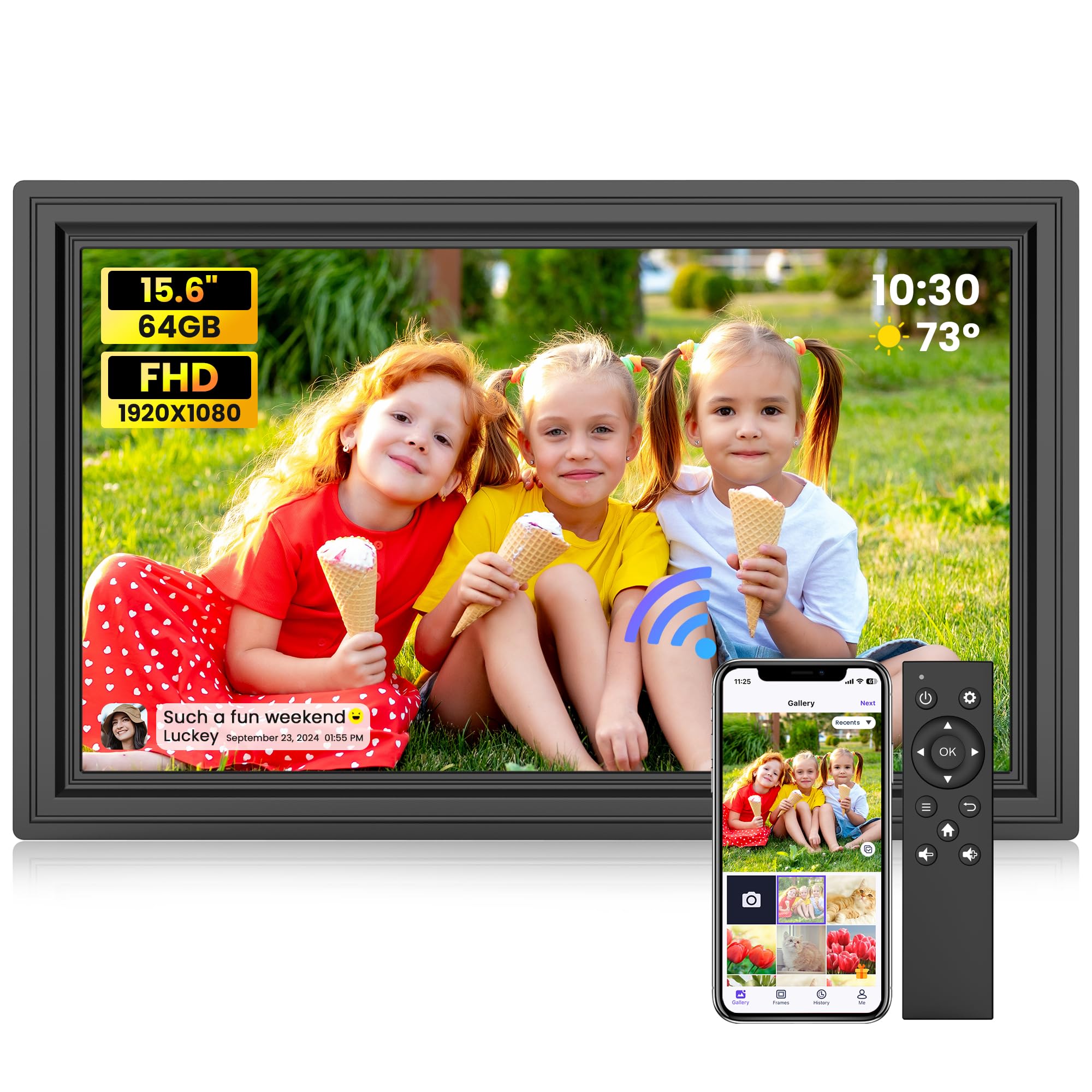 Uhale 15.6" Digital Picture Frame 64GB Storage 1920x1080 IPS FHD WiFi Electronic Photo Frame with Remote Control Wall-Mounted Support SD Card/USB Drive Share Photos/Videos Anywhere (No Touchscreen)
