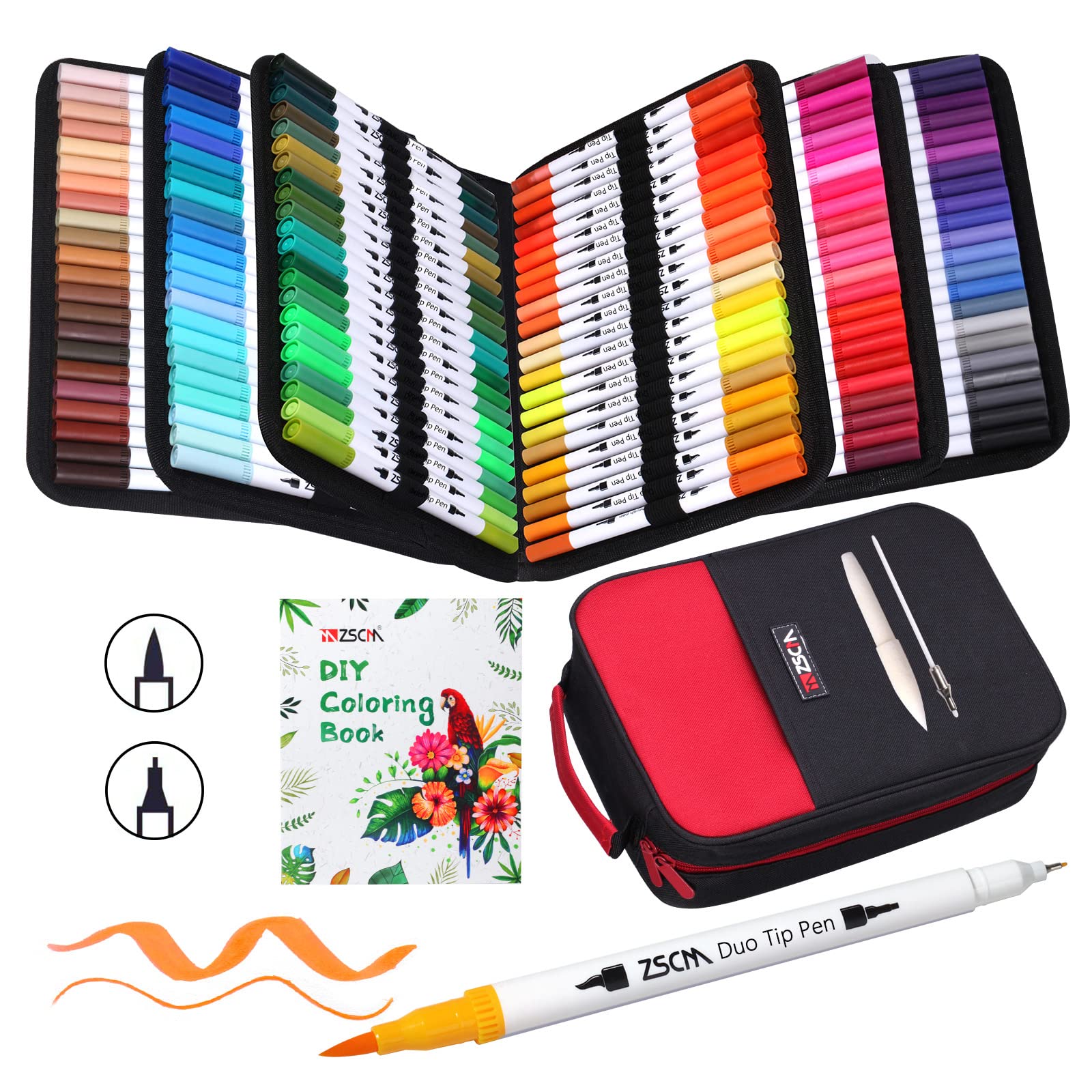 ZSCM 132 Colors Duo Tip Brush Markers, Artist Fine & Brush Tip Drawing Pens Calligraphy Pens for Adult Coloring Books, Gifts Crafts Journaling Note Taking Back to School Supplies