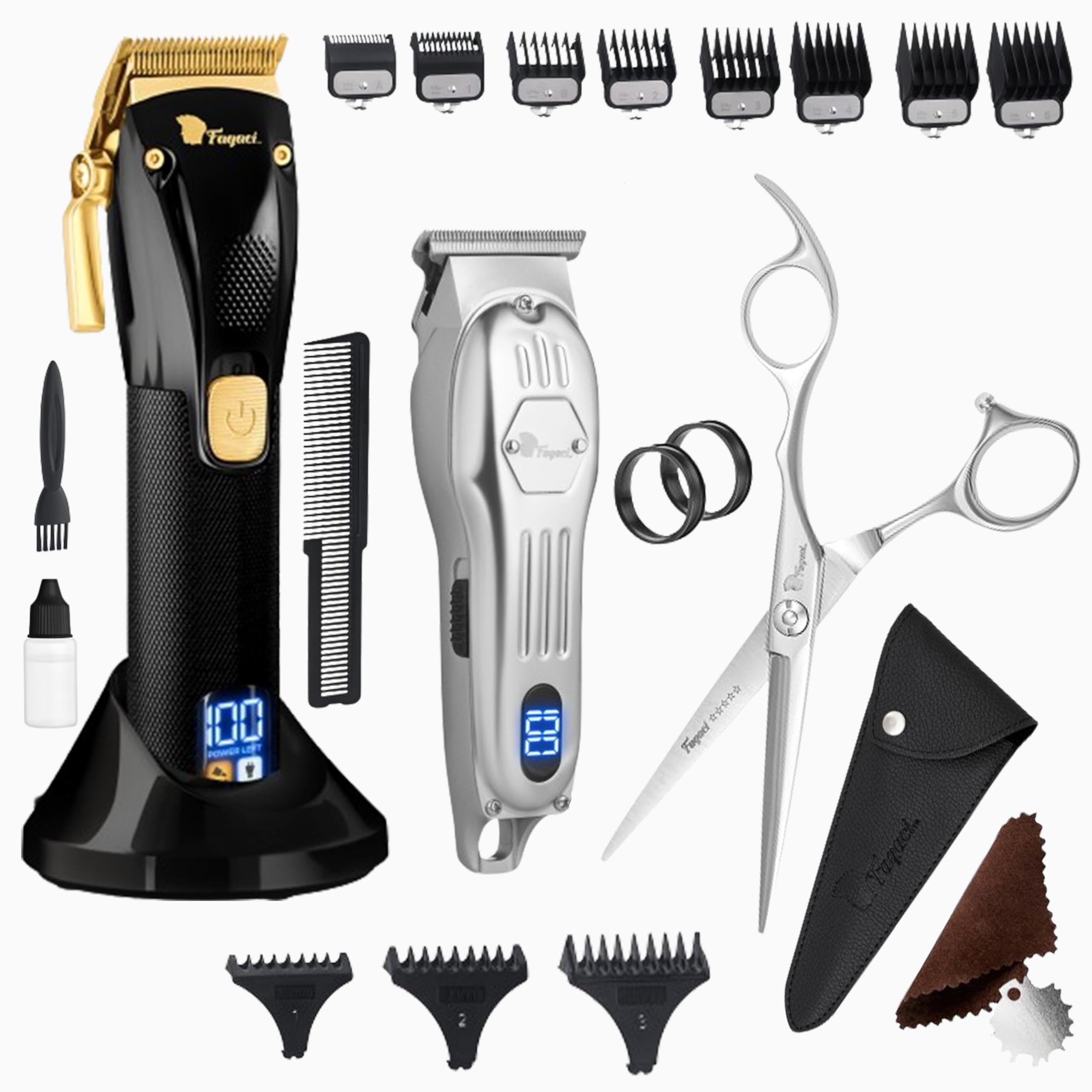 Fagaci Professional Hair Clippers, Hair Scissors & Hair Trimmer Extremely Sharp, Hair Shears, Turbo Power Cordless Hair Clippers & Hair Trimmer Set