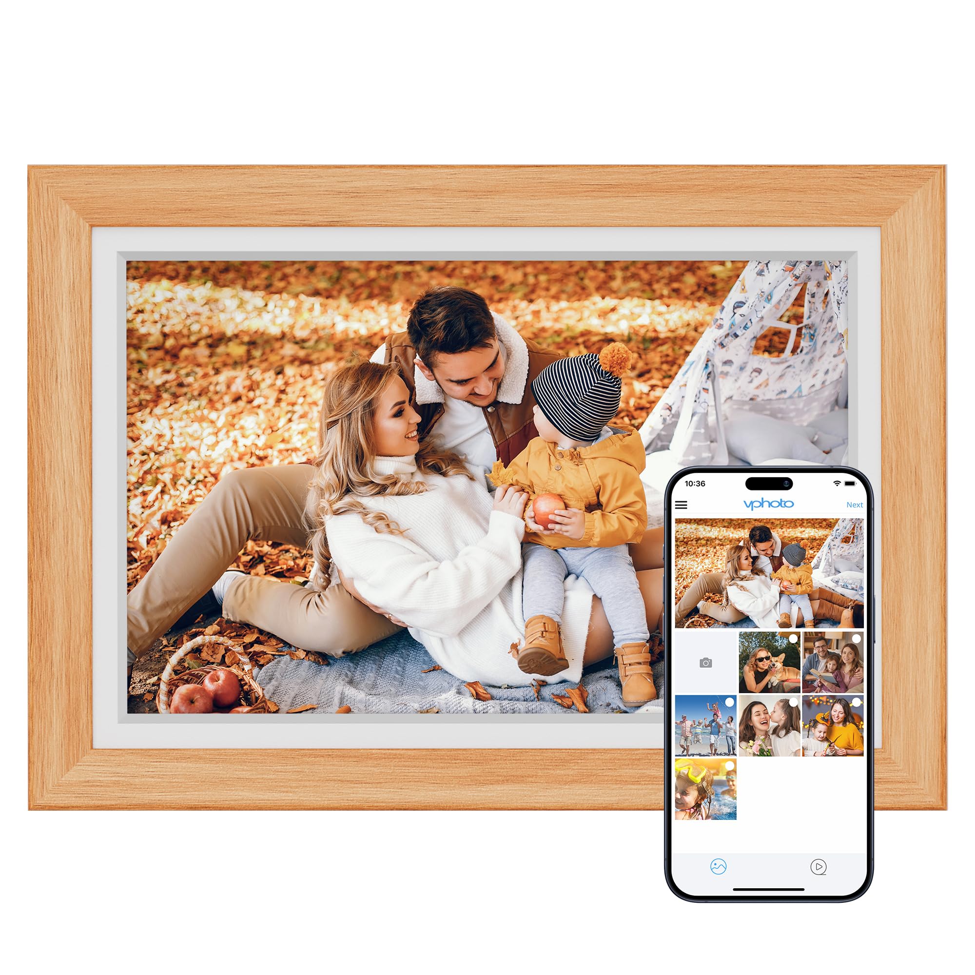 Dragon Touch Digital Picture Frame WiFi 10 inch IPS Touch Screen Digital Photo Frame Display, 32GB Storage, Auto-Rotate, Share Photos via App, Email, Cloud, Classic 10 Brown