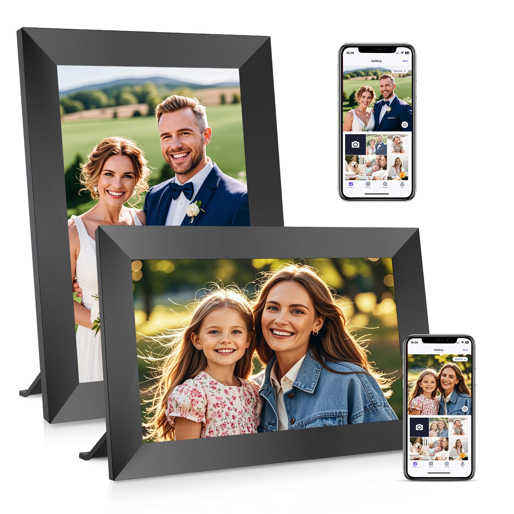 Uhale 10.1" Digital Picture Frame with 32GB Storage Support SD Card, Electronic Photo Frames with 1280x800 HD IPS Touch Screen, Instantly and Securely Share Memories, Send Wishes from Anywhere 2 Pack