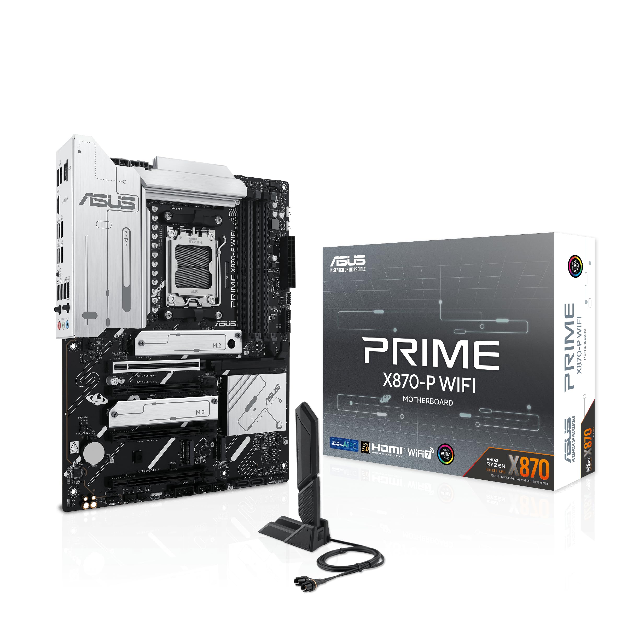 ASUS Prime X870-P WiFi AMD AM5 X870 ATX Motherboard 14+2+1 80A DrMOS Power Stages, DDR5, PCIe 5.0, PCIe 5.0 x16, Q-Release, 4X M.2, Wi-Fi 7, Q-Antenna, 2.5Gb LAN, USB4®, USB Type-C®, BIOS Flashback™