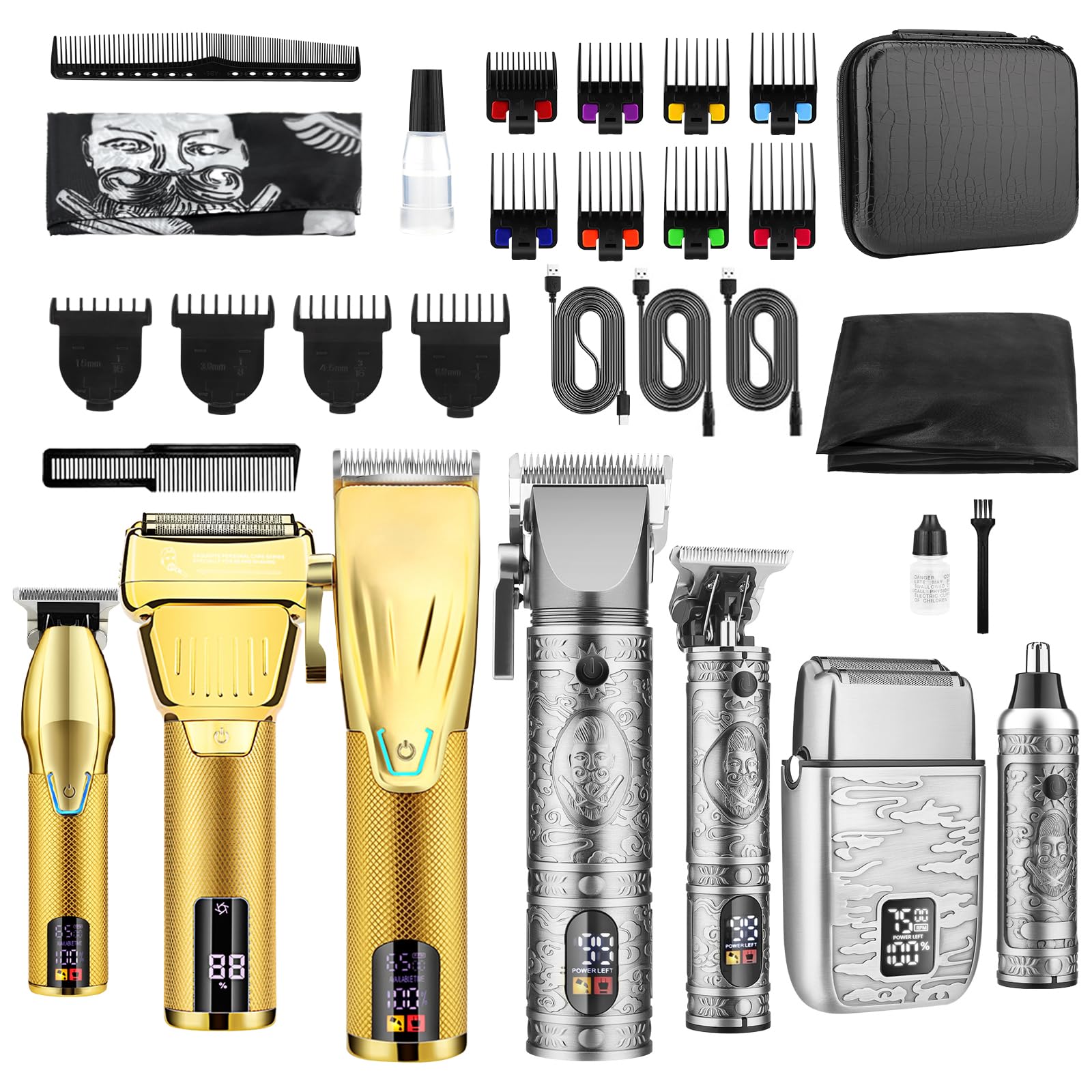 Hair Trimmer for Men 3 in 1 Clippers and Trimmers and Electric Razor Shaver Set with Bag Haircutting Machine with LED Display, for Barber