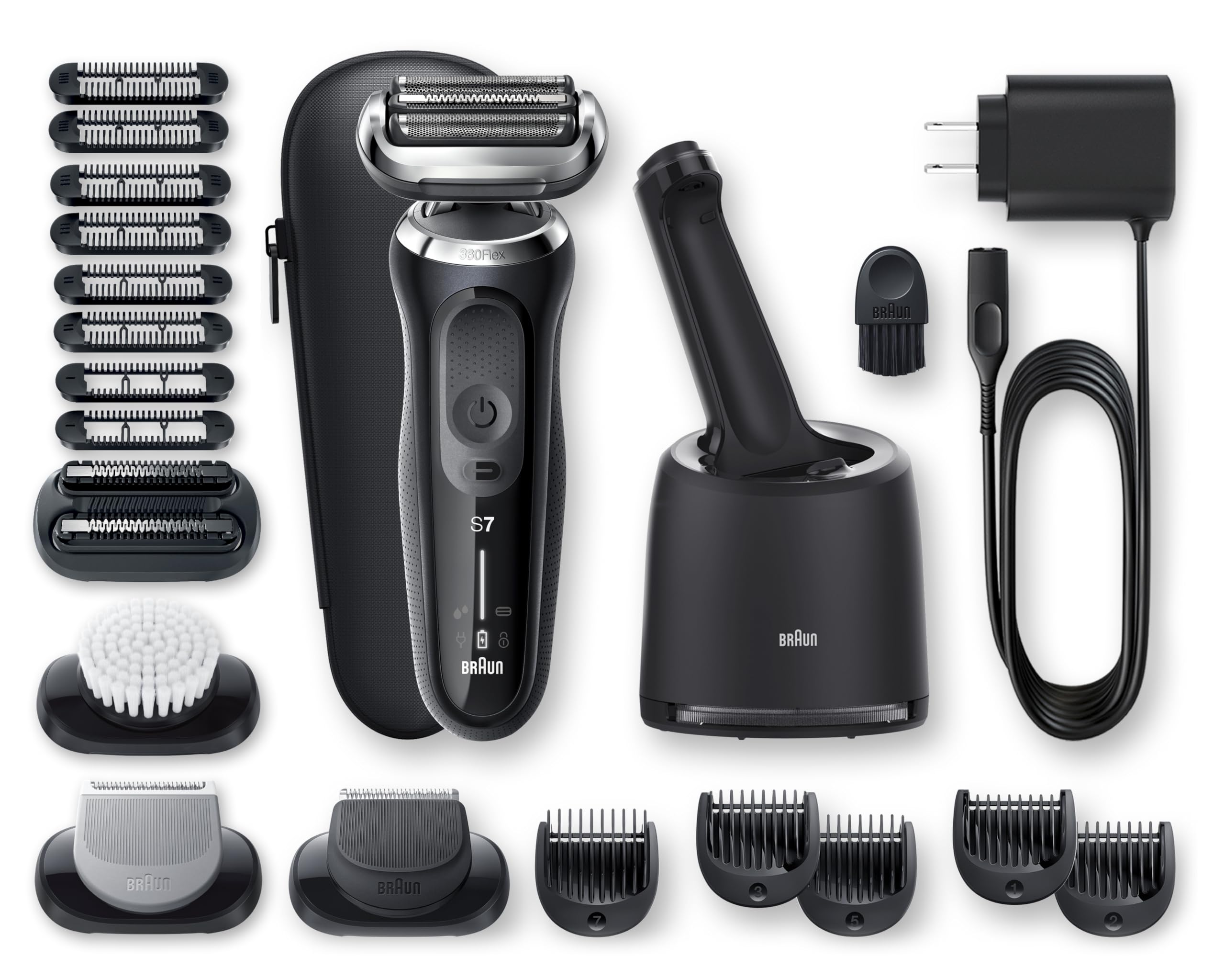 Braun Series 7 7091cc Flex Electric Razor for Men with SmartCare Center, Beard Trimmer, Stubble Beard Trimmer, Body Groomer and Exfoliating Brush Wet & Dry, Rechargeable, Cordless Foil Shaver, Black