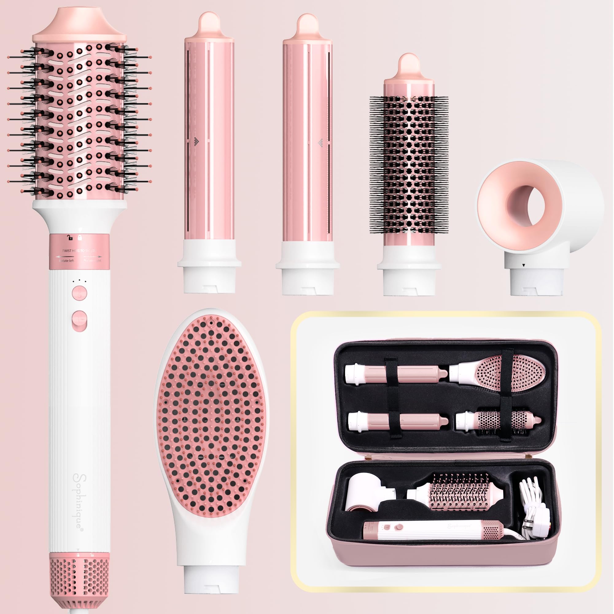 Sophinique 6 in 1 Professional Hot Air Styler & Hair Dryer Brush with 110,000 RPM Negative Ionic Blow Dryer, Hair Style with Auto Wrap Curlers, Straighteners, and Volumizers, Travel Bag Included