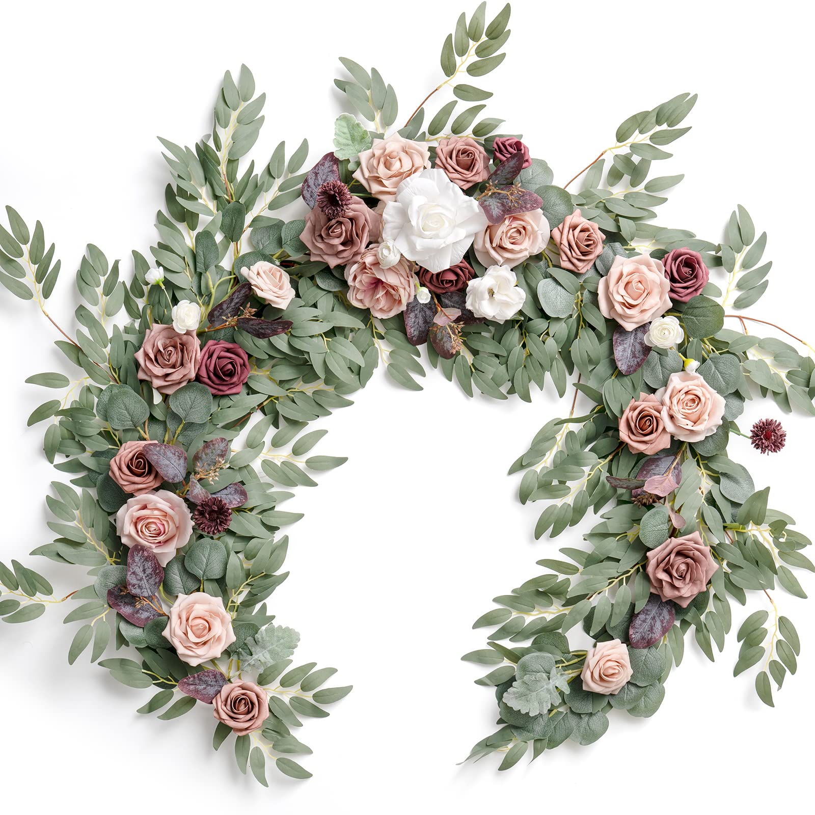 Ling's Moment Spring Flower Garland - 6FT Eucalyptus & Rose - Sweetheart Table Decor for Wedding Reception, Artificial Floral Garland for Mantle, Christmas Decoration, Dusty Rose & Mauve
