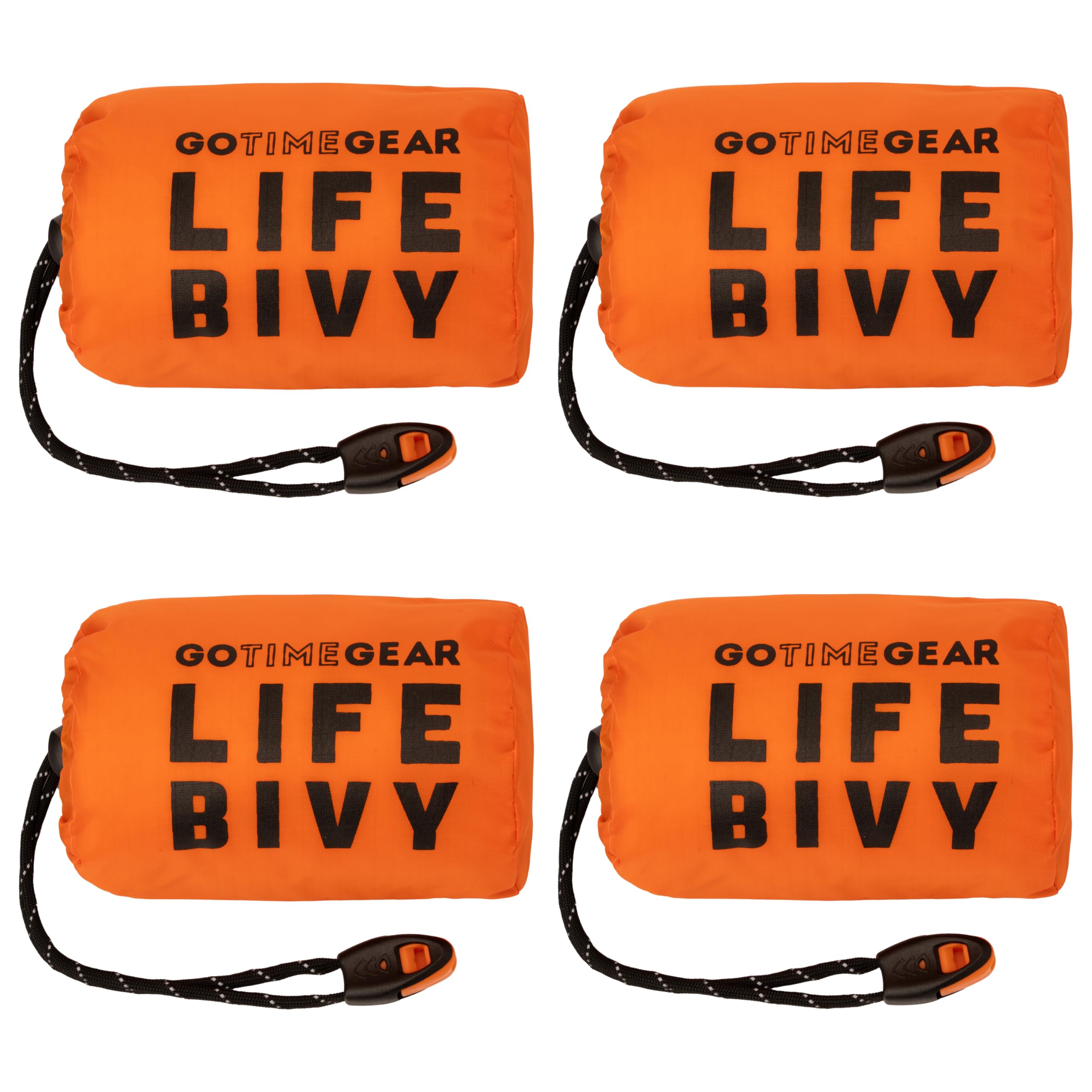 Go Time Gear Life Bivy Emergency Sleeping Bag Thermal Bivy - Use as Emergency Bivy Sack, Survival Sleeping Bag, Mylar Emergency Blanket Orange (4 Pack)