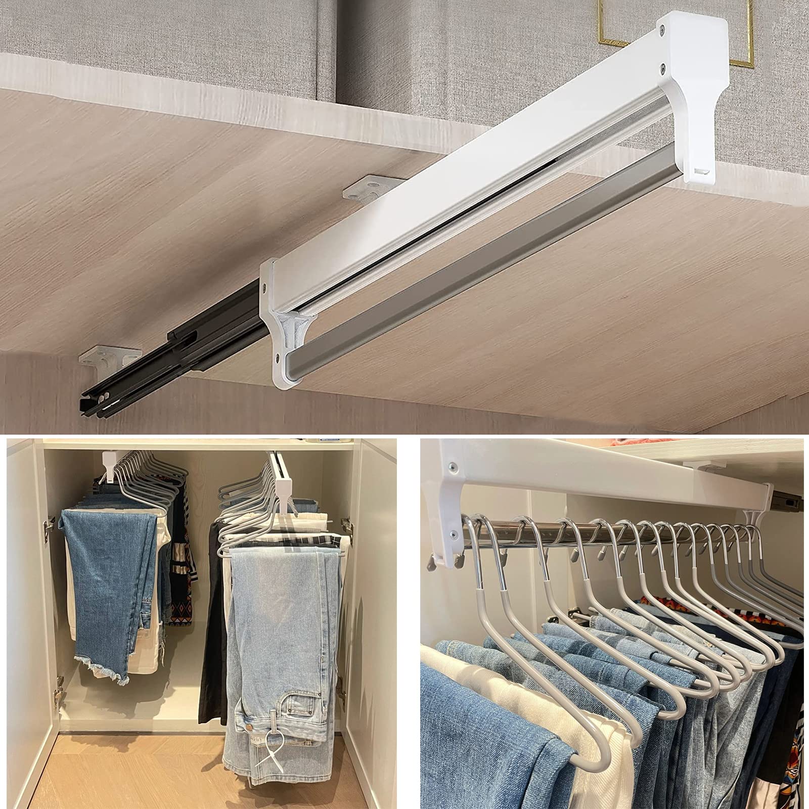 MAFAGE Pull Out Closet Valet Rod, Adjustable Sliding Heavy Duty Steel Top Mounted Clothes Storage Hanger Rail for Closet Wardrobe (497mm/19.6inch)