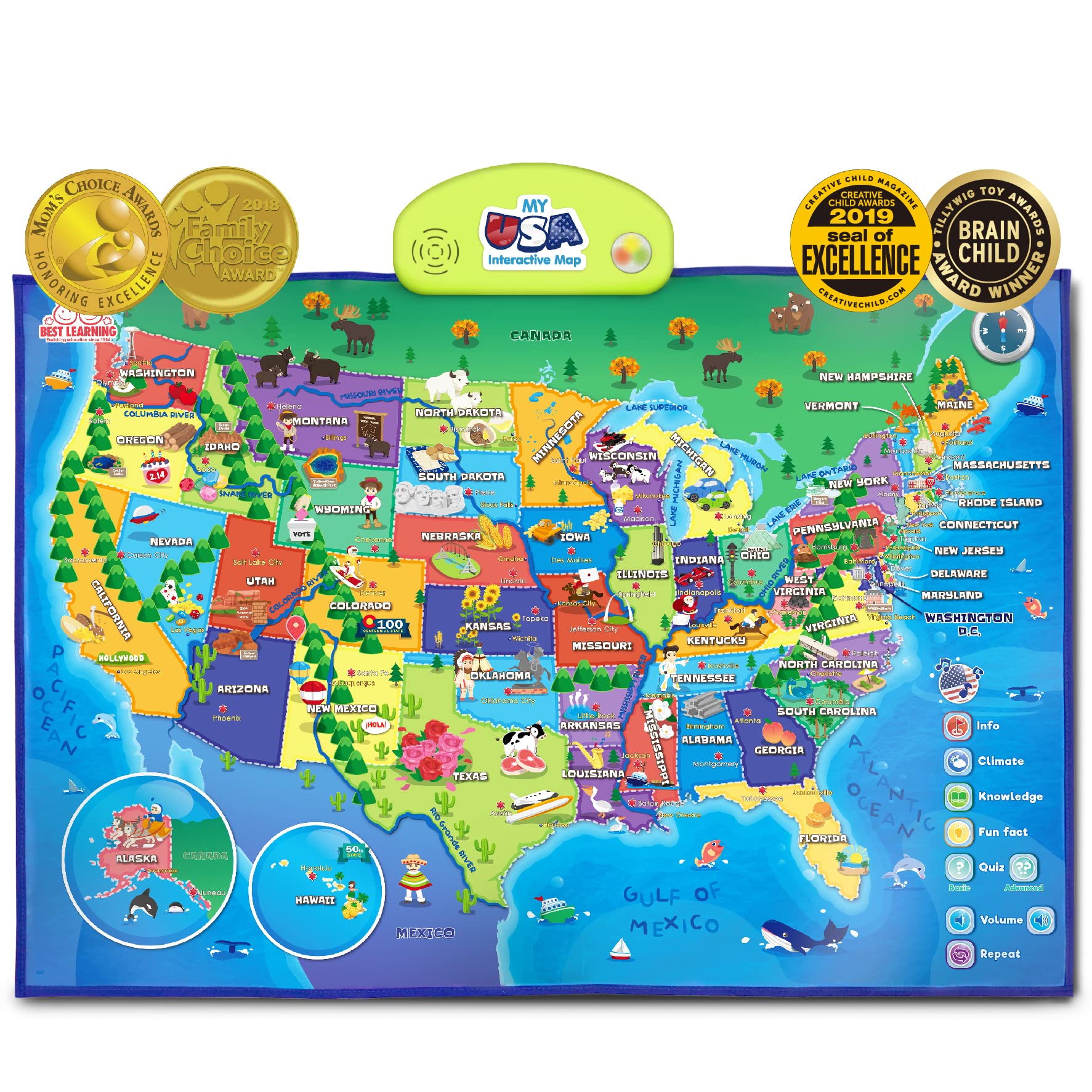 BEST LEARNING i-Poster My USA Interactive Map - Educational Talking Toy for Kids of Ages 5 to 12 Years Old