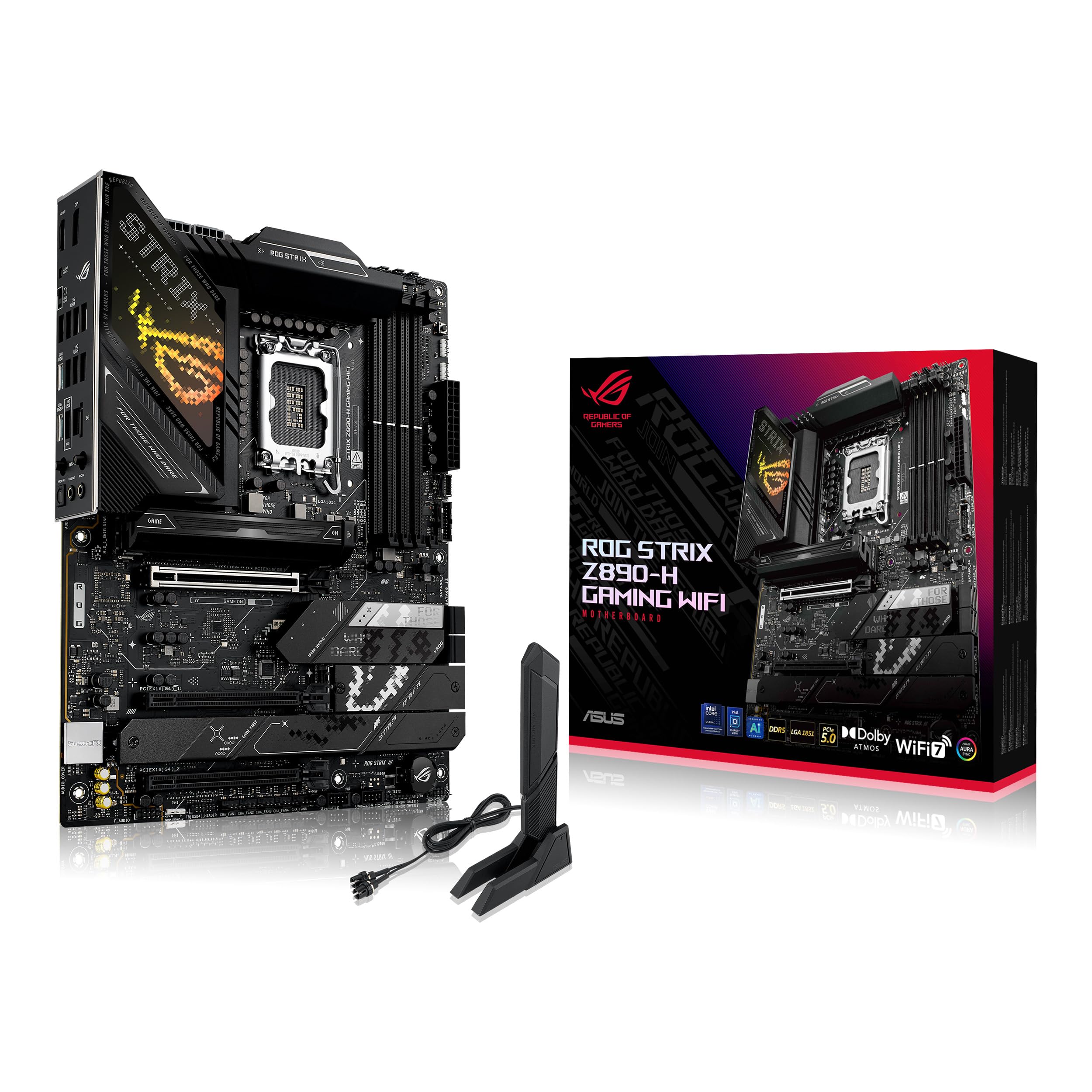 ASUS ROG Strix Z890-H Gaming WiFi Z890 LGA 1851 ATX Motherboard, Intel® Core™ Ultra Series 2 Ready, Advanced AI PC-Ready, 16+2+1+2 Stages, DDR5, 5Gb LAN, WiFi 7, 4X M.2, PCIe 5.0, USB Type-C®, AI OC
