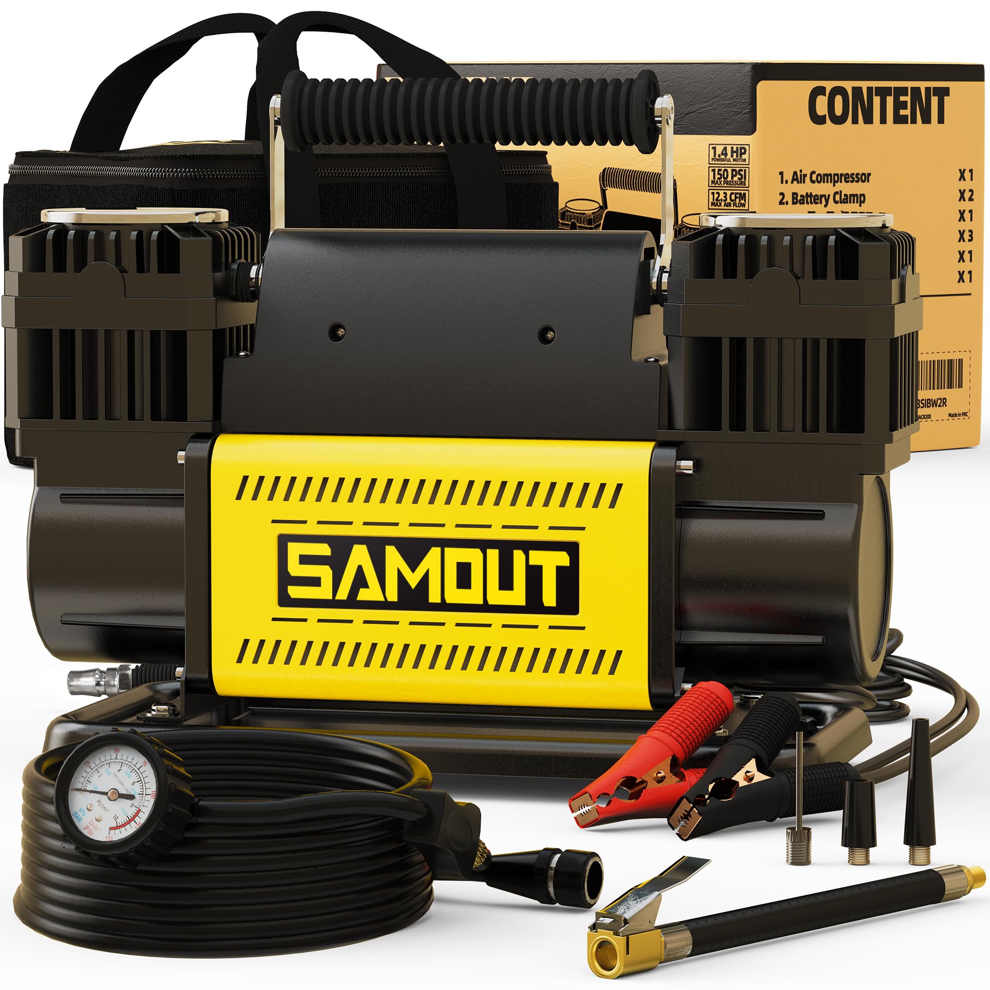 SMAOUT 12V Air Compressor, Offroad Portable Inflator 12.3 CFM, Air Pump Max 150PSI for Heavy-Duty Tire, 4x4 Vehicle, SUV, RV
