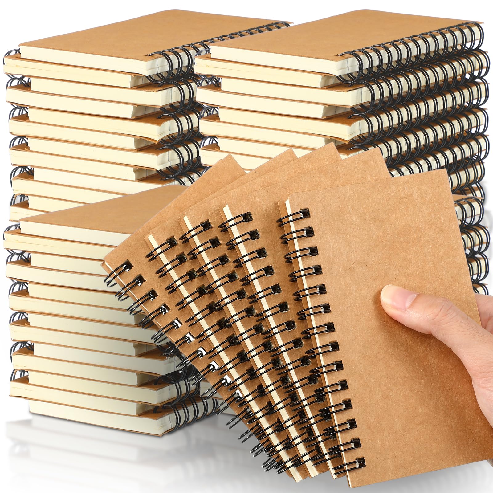 100 Pcs Spiral Memo Pads 5 x 3'' Small Pocket Spiral Journal Notepad Ruled Notebook Sketchbook Kraft Cover Notebooks, 120 Pages for Note Taking Business Office School Supplies (Kraft Color)