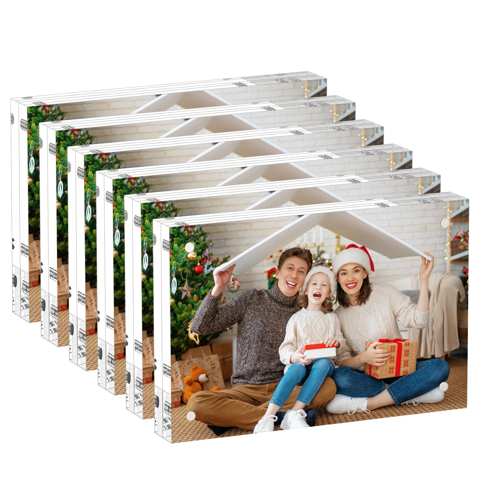 AITEE 5x7 Acrylic Picture Frames 6 Pack, 20% Thicker Block, Clear Picture Frames Freestanding Double Sided Magnetic Acrylic Lucite Frameless Transparent Square Frame Gift for Desktop Display