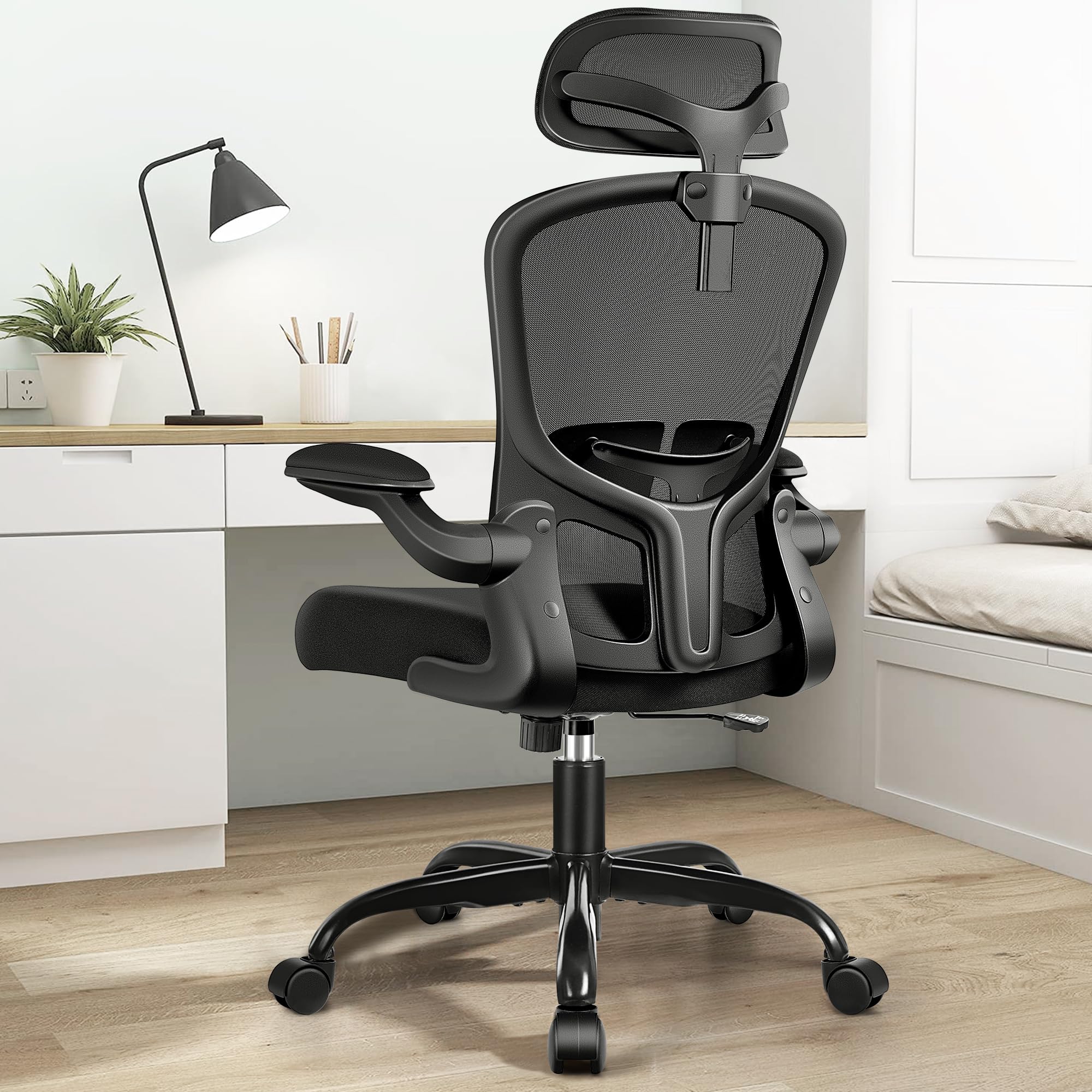FelixKing Office Chair Ergonomic Desk Chair with Headrest, High Back Computer with Adjustable Lumbar Support and Wheels,Executive Swivel Comfy with flip-up Armrests for Home Office