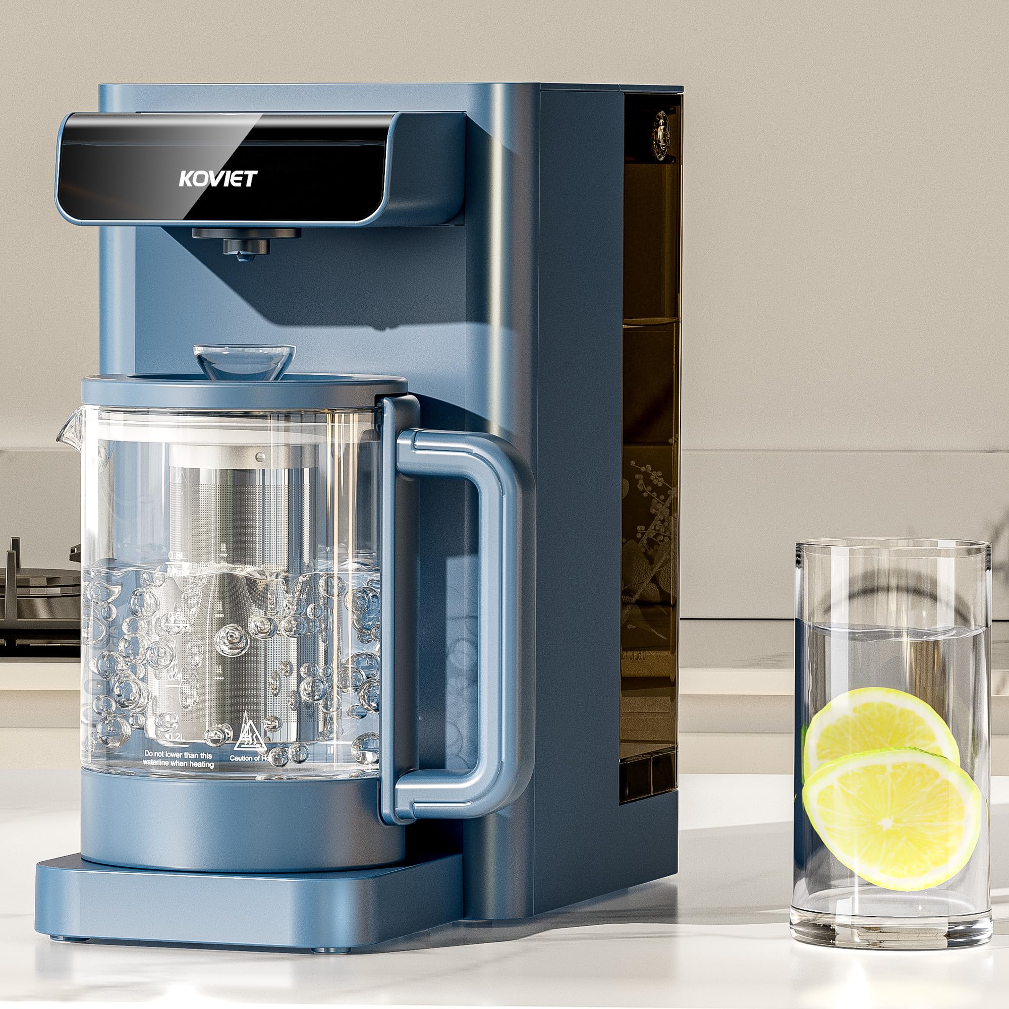 KOVIET CF02 10 Stage Reverse Osmosis Water Filter Countertop, 6-in-1 Hot Water RO Water Filtration System with Bottle, 3:1 Pure to Drain Ratio, Portable Water Filter, No Installation, Blue