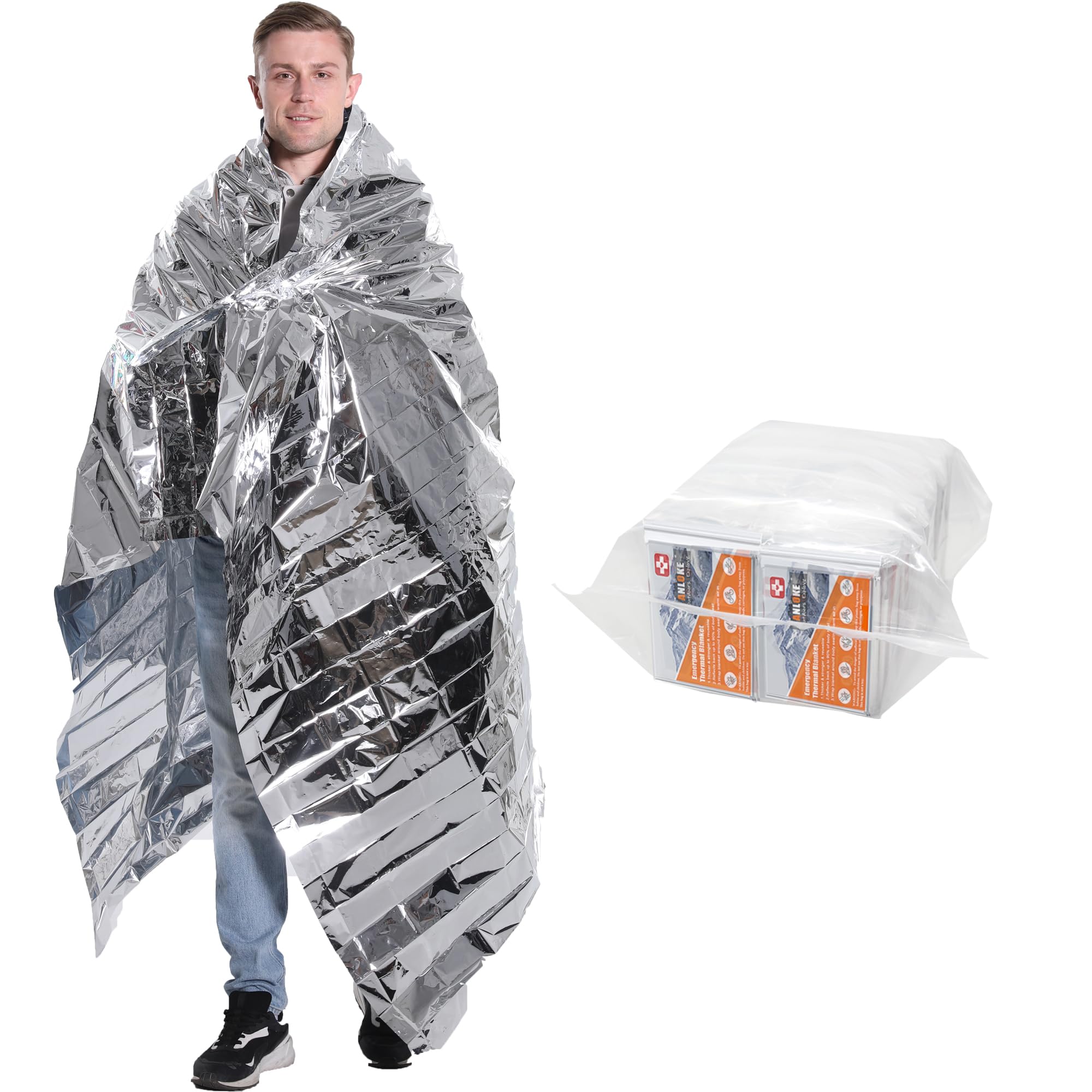Emergency Blankets Mylar Thermal Blanket-(50 Pack) of Gigantic Space Blanket 82 * 64 in. Survival Blankets Heavy Duty Camping Gear,First Aid