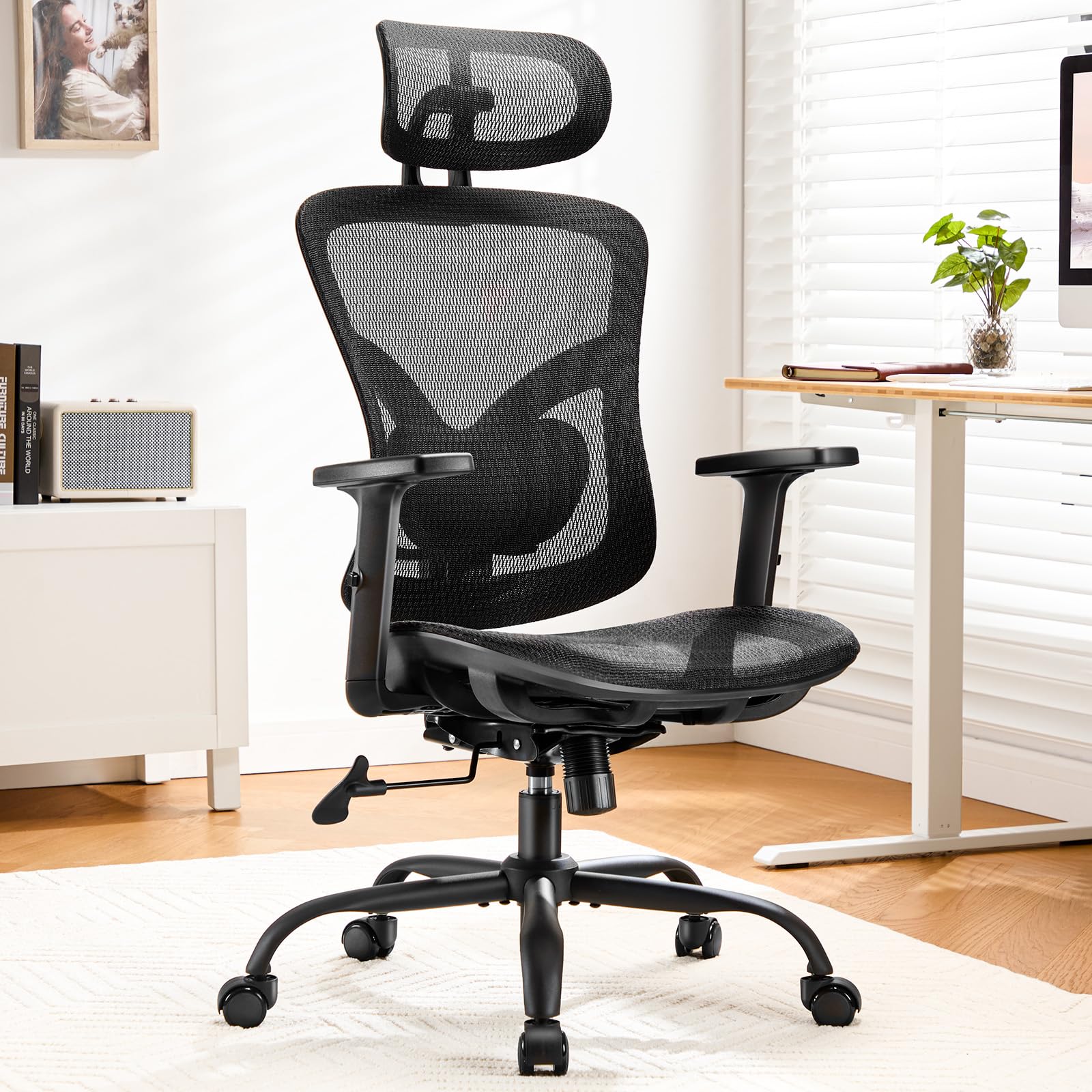 Marsail Ergonomic Office Chair, Ergonomic Gaming Chair with Adjustable Lumbar Support, 2D Headrest & Up and Dowm Armres