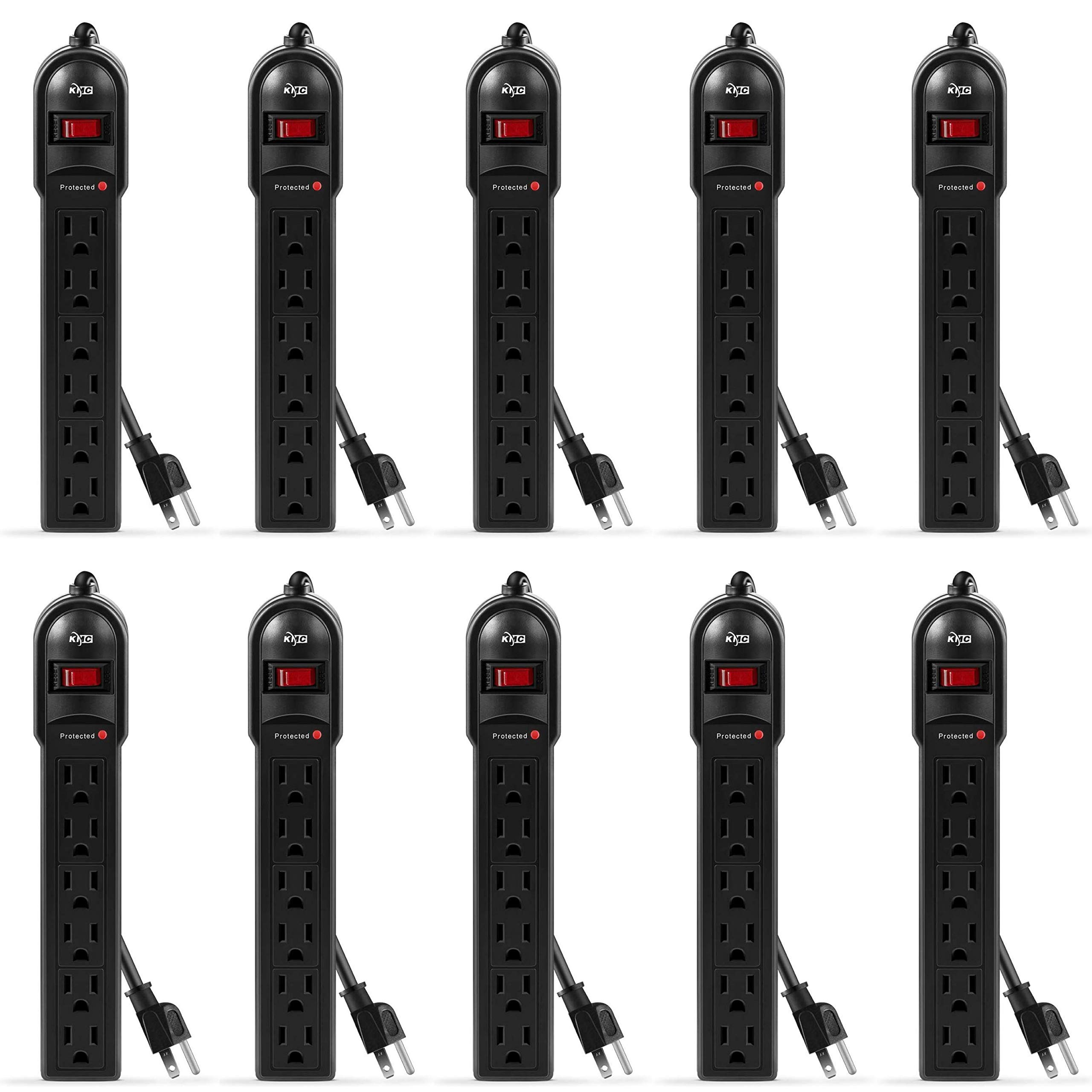 KMC 6-Outlet Surge Protector Power Strip 10-Pack, 735 Joules, Overload Protection, 2-Foot Cord