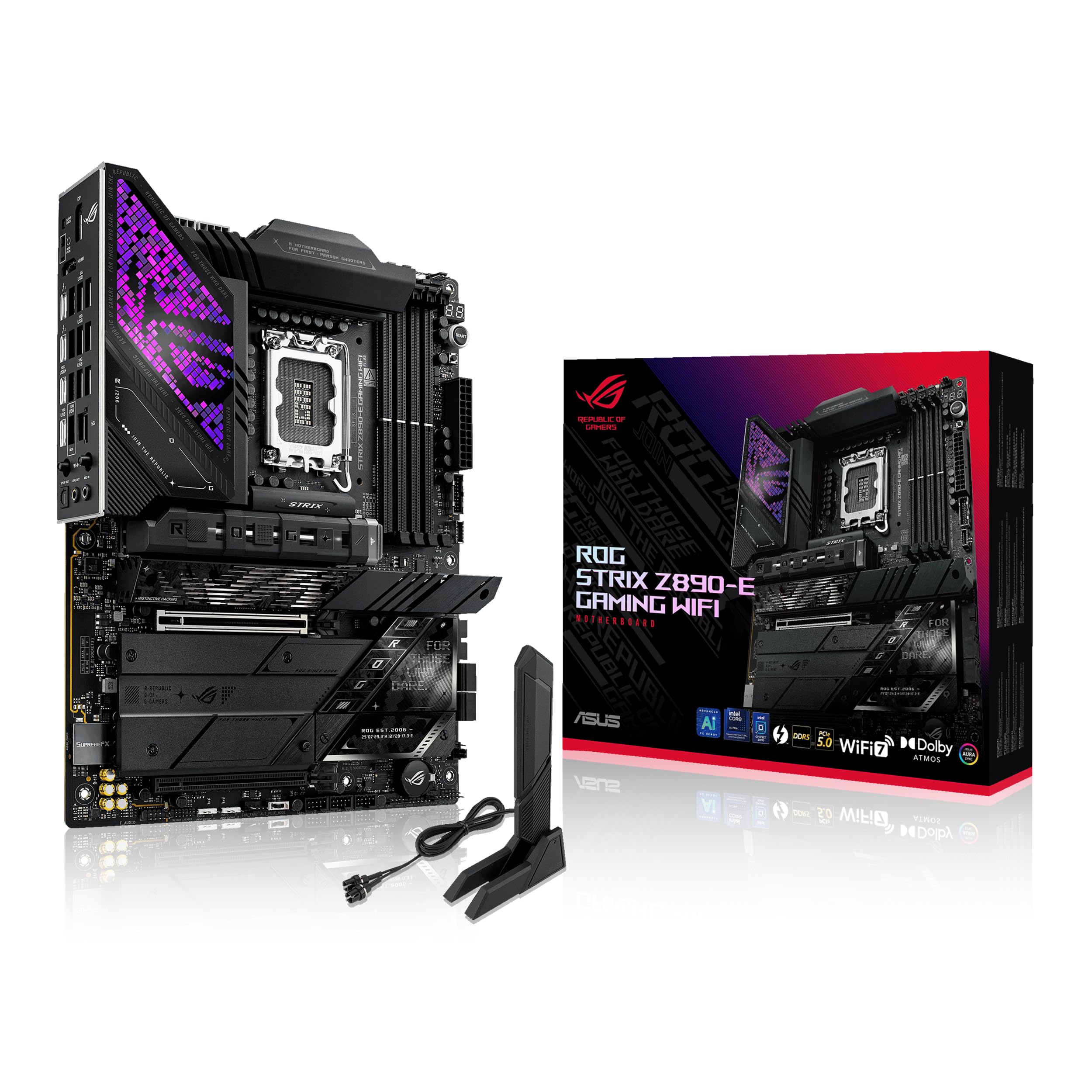 ASUS ROG Strix Z890-E Gaming WiFi Intel® Z890 LGA 1851 ATX Motherboard, Advanced AI PC-Ready, 18+2+1+2 Stages, DDR5, WiFi 7, 7X M.2, Thunderbolt™ 4, USB Type-C®, AI Overclocking, Cooling & Networking