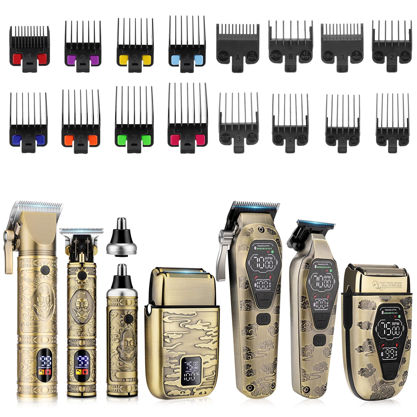 Qreeyx Professional Cordless Barber Clippers for Men - Hair Clippers Zero Gap T-Blade Trimmer Electric Foil Shaver and Nose Hair Trimmer Set, Hair Cutting Grooming Kit Ideal Gift for Men