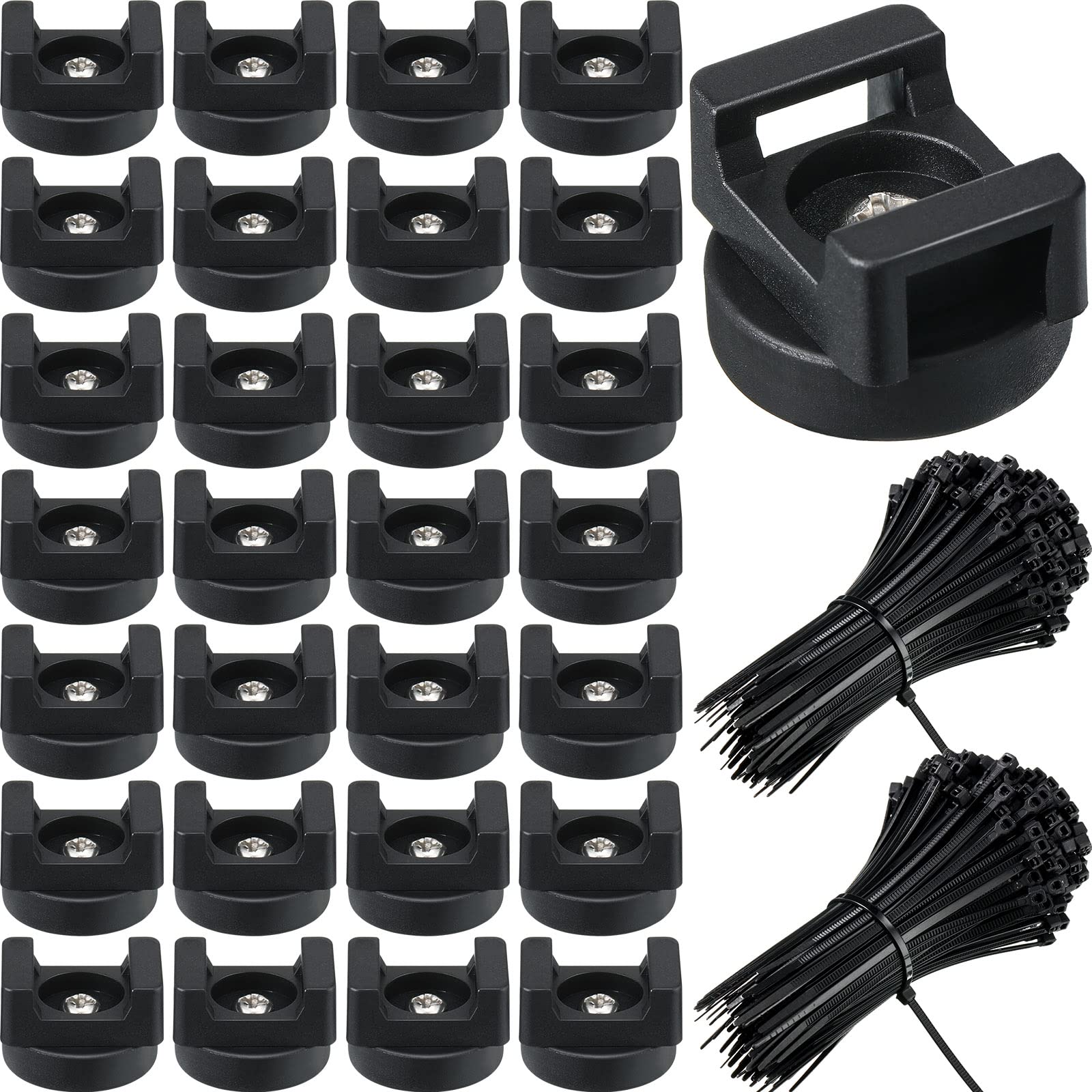 Yookeer Magnetic Zip Tie Mount Multipurpose Cable Holder Magnets Magnetic Wire Management Bases with Heavy Duty Zip, Mount Nylon Cable Ties in Total(250 Pieces,22 mm)