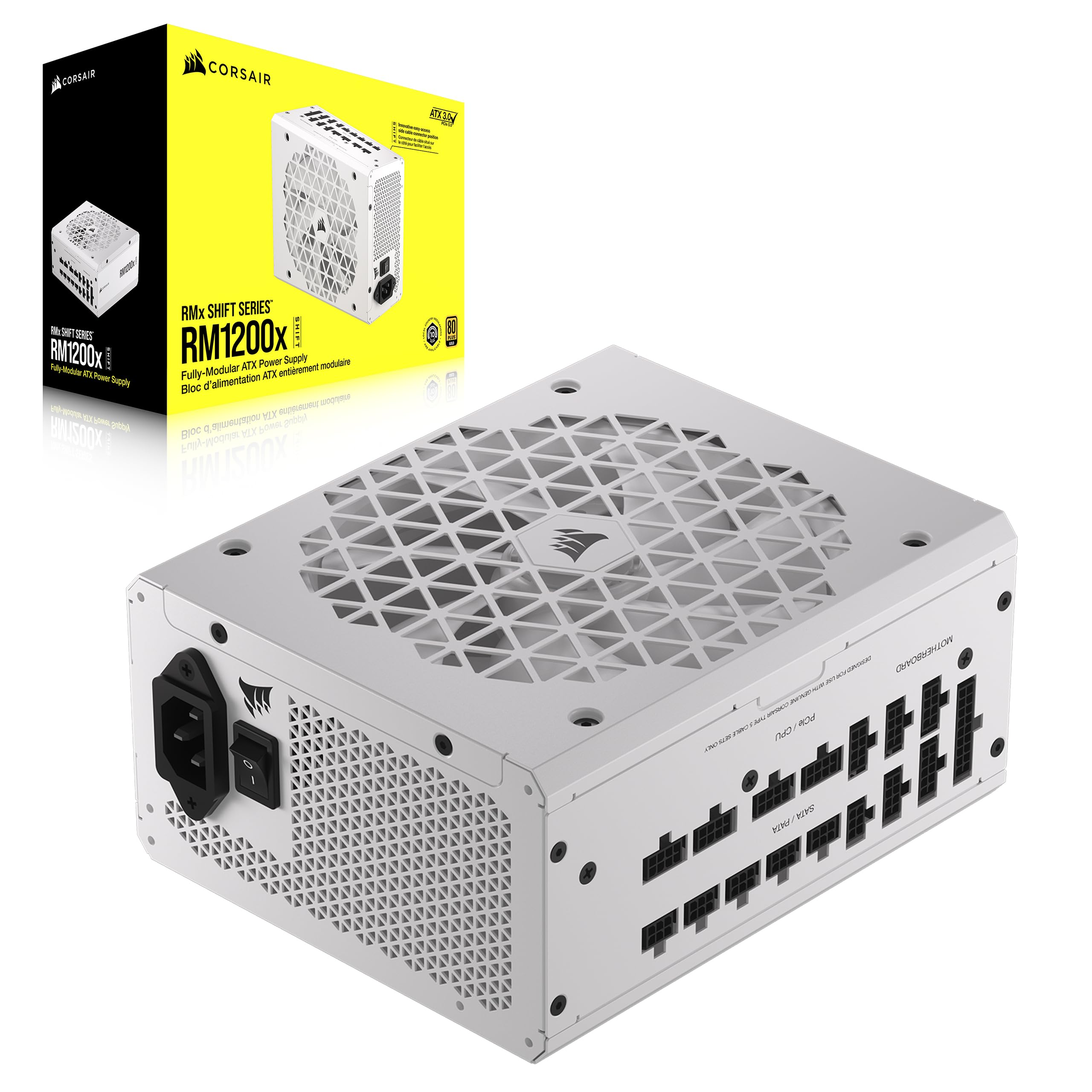 CORSAIR RM1200x Shift Fully Modular ATX Power Supply - 80 Plus Gold - ATX 3.0 - PCIe 5.0 - Zero RPM - Modular Side Interface - White
