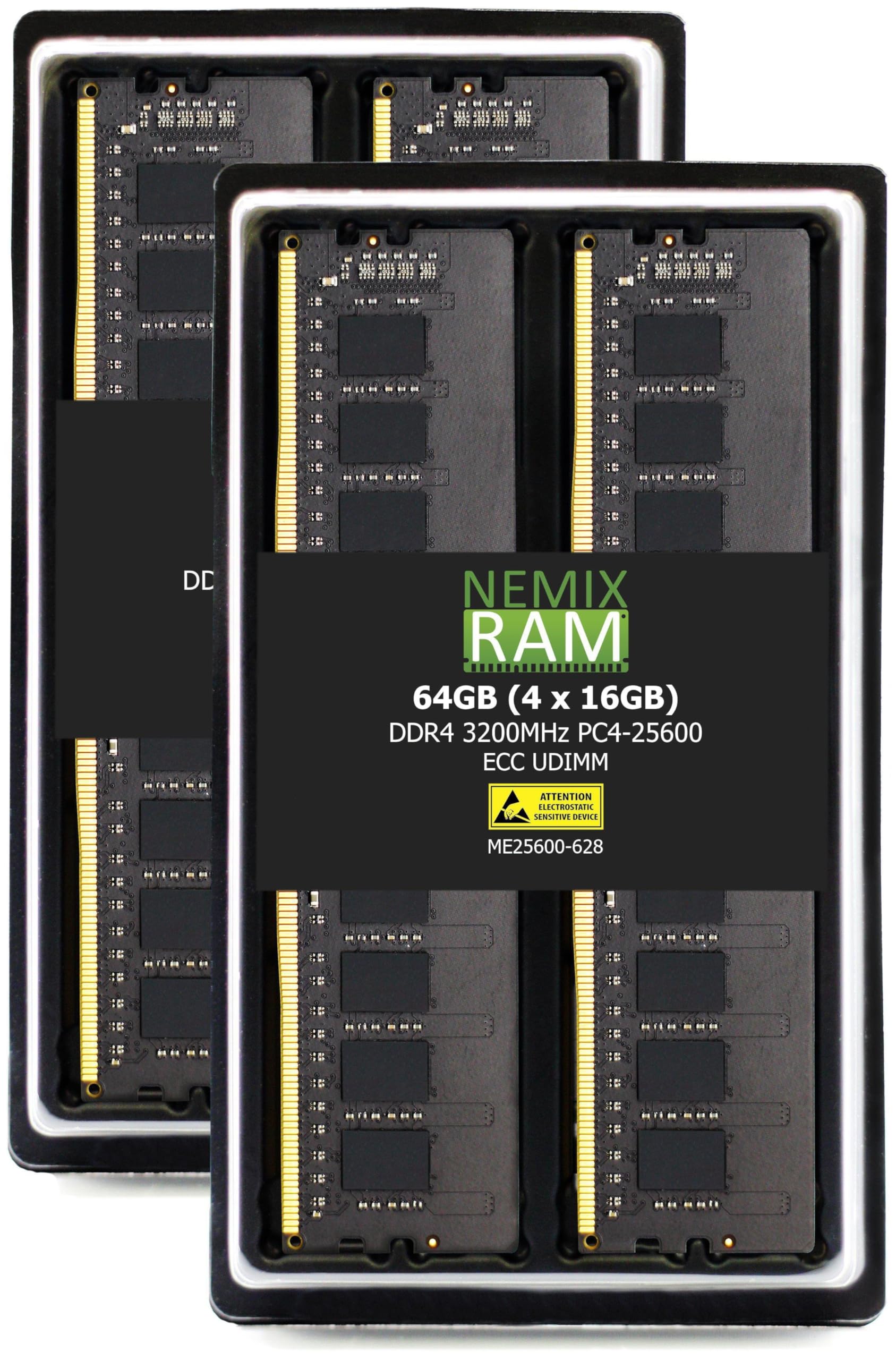 NEMIX RAM 64GB (4X16GB) DDR4 3200MHZ PC4-25600 2Rx8 1.2V CL22 288-PIN ECC Unbuffered UDIMM KIT Compatible with Dell PowerEdge R350 Rack Server