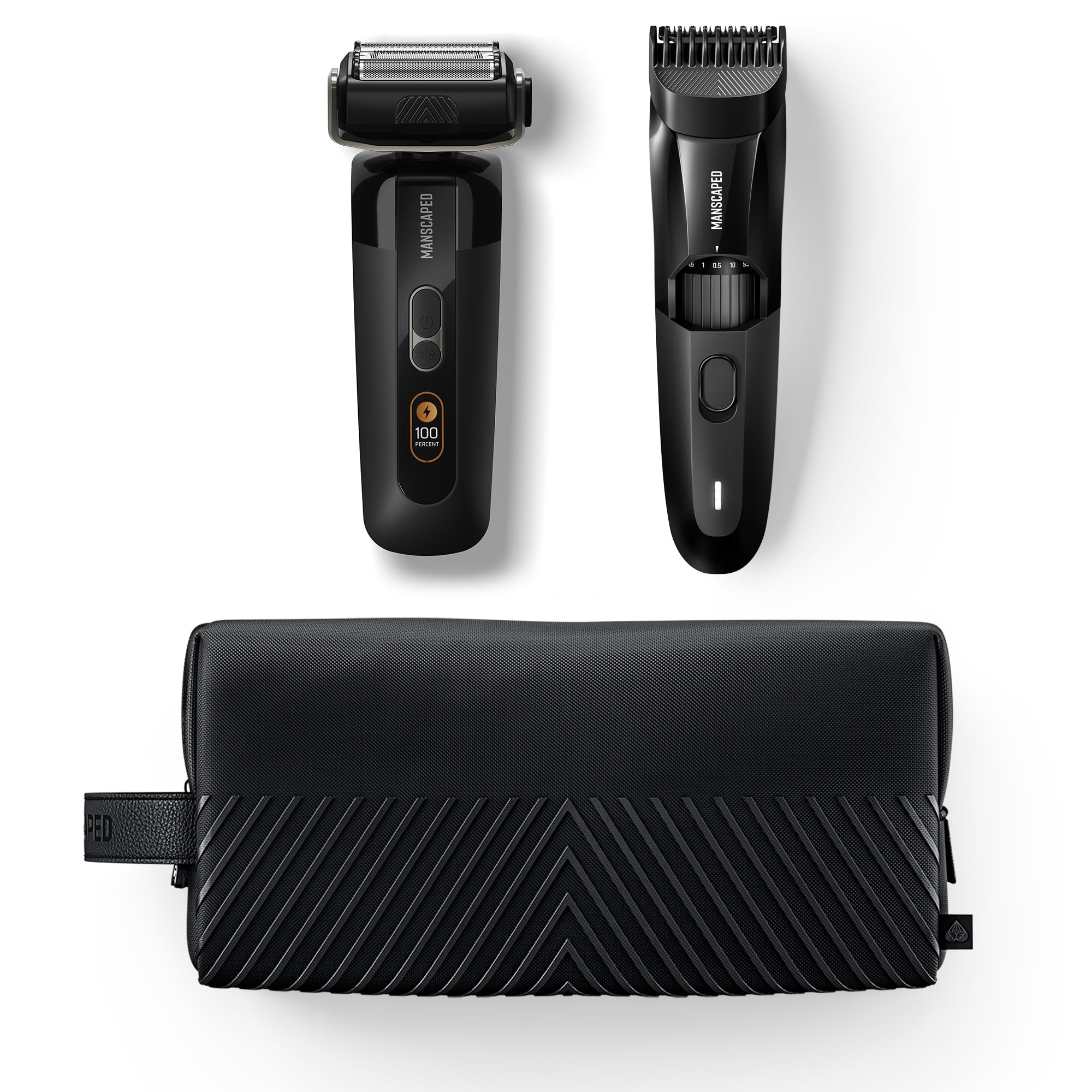 MANSCAPED® The Chairman™ PRO & The Beard Hedger® - Men's Electric Foil Face Shaver with Two SkinSafe® Heads, Four-Blade Foil & Stubble Trimmer, 20 Length Adjustable Beard Trimmer with Toiletry Bag