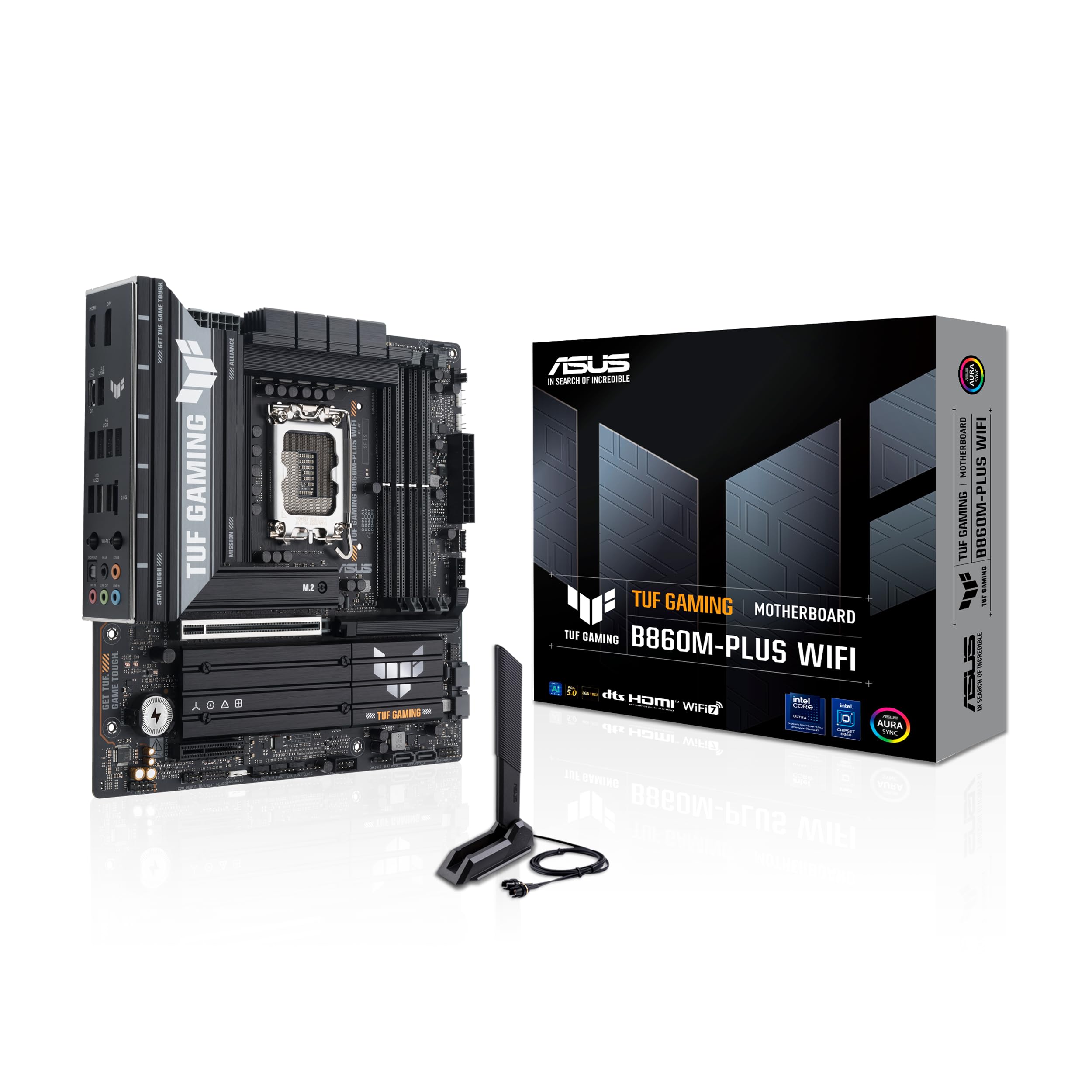 ASUS TUF Gaming B860M-PLUS WiFi B860 LGA 1851 mATX Motherboard, Intel® Core™ Ultra Series 2 Ready, AI PC, 12+1+2+1 80A Stages, DDR5,PCIe 5.0, 3X M.2, Wi-Fi 7, 2.5G LAN, HDMI™, USB 20Gbps Type-C®