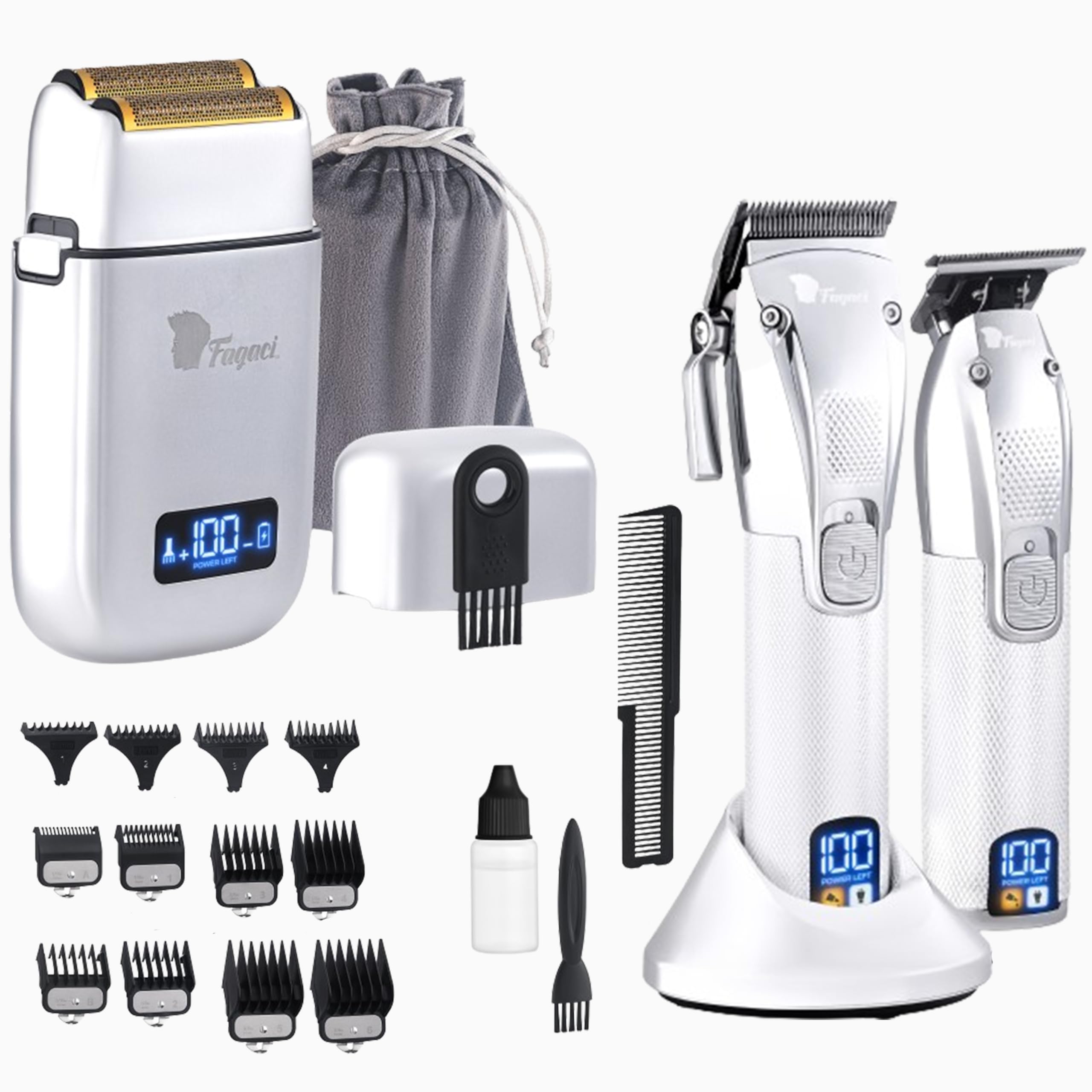 Fagaci Hair Clippers for Men & Double Foil Shavers, Barber Clippers for Hair Cutting, Cordless Hair Clippers and Trimmers Set, Maquina de Cortar Cabello, 5 Speeds Electric Shavers for Men