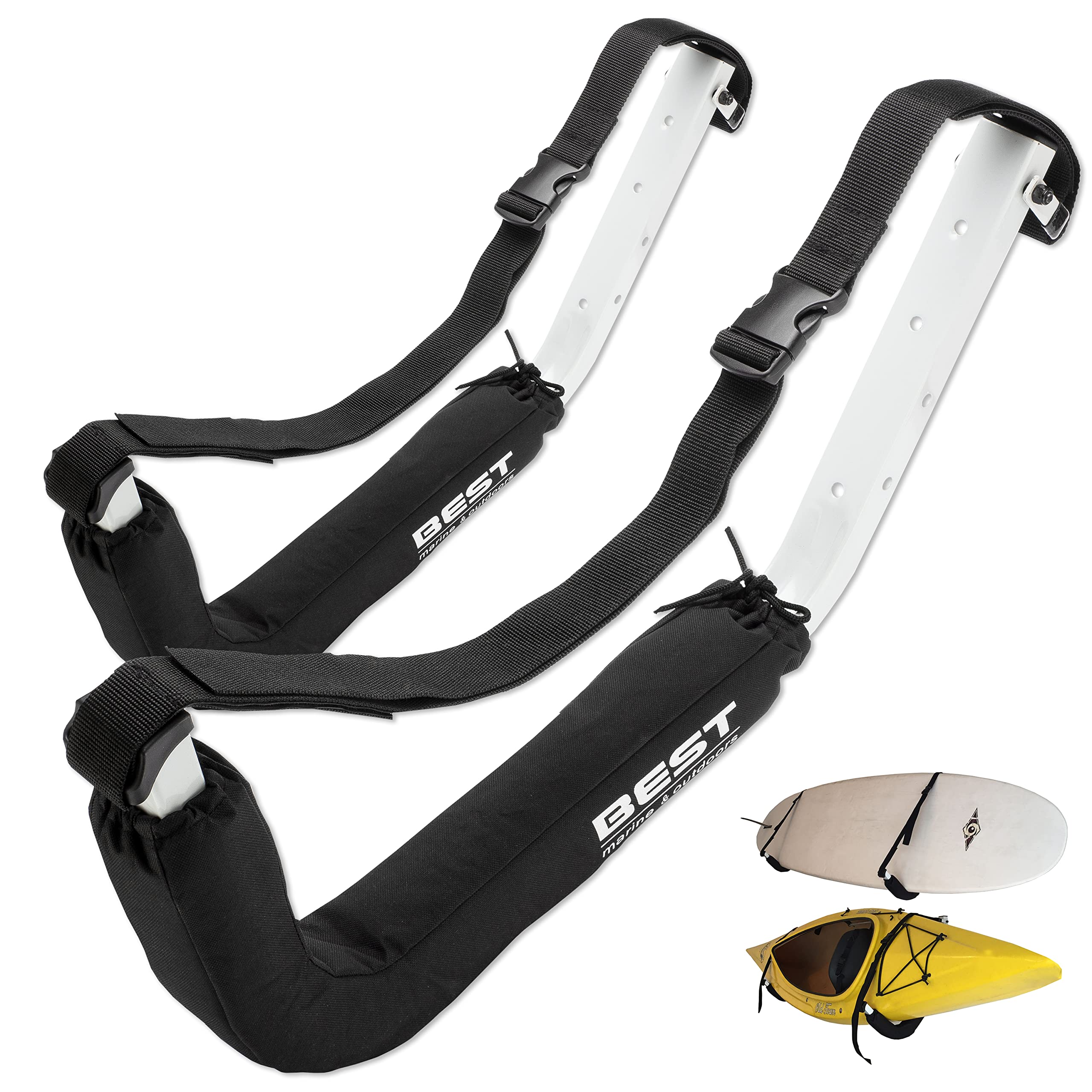 Best Marine Kayak Storage Rack, 2 Premium Wall Mount Racks for Kayaks & SUP Paddle Boards, 125lb Weight Capacity Garage Hanger, Indoor Outdoor Paddleboard Holder & Kayaking Accessories