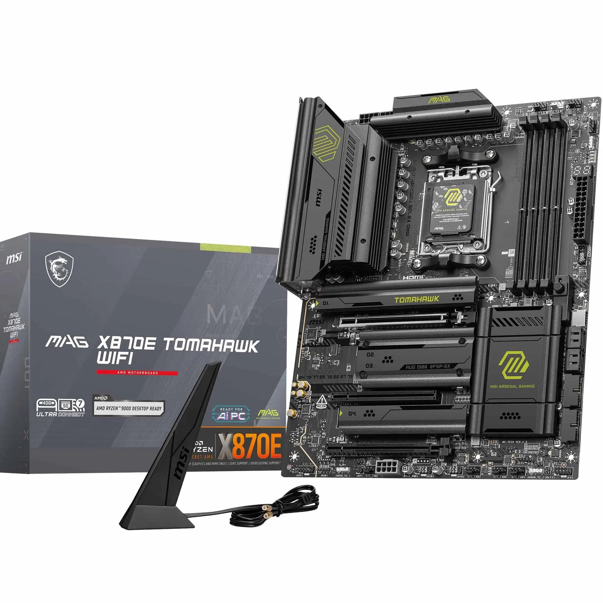 MSI MAG X870E Tomahawk WiFi Motherboard, ATX - Supports AMD Ryzen 9000/8000 / 7000 Processors, AM5-80A SPS VRM, DDR5 Memory Boost 8400+ MT/s (OC), PCIe 5.0 x16, M.2 Gen5, Wi-Fi 7, 5G LAN