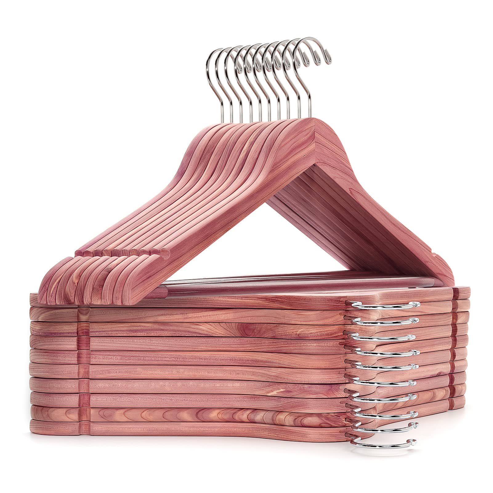 Amber Home 30 Pack American Red Cedar Hangers, Smooth Finish Wood Coat Hangers for Suit Shirt, Aromatic Cedar Clothes Hangers with Swivel Hook & Notches for Dress, Jacket, Pants (Cedar,30)