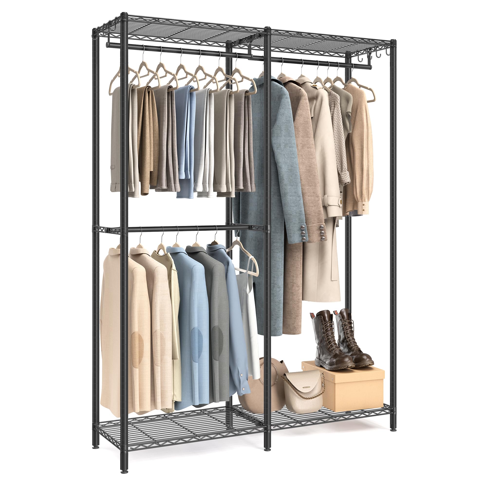SONGMICS Clothes Rack, Freestanding Wardrobe Closet, Metal Clothing Racks, Heavy-Duty Garment Rack with Adjustable Shelves, Hanging Rods, Dividable, 15.8 x 47.2 x 70.9 Inches, Ink Black ULGR423B01