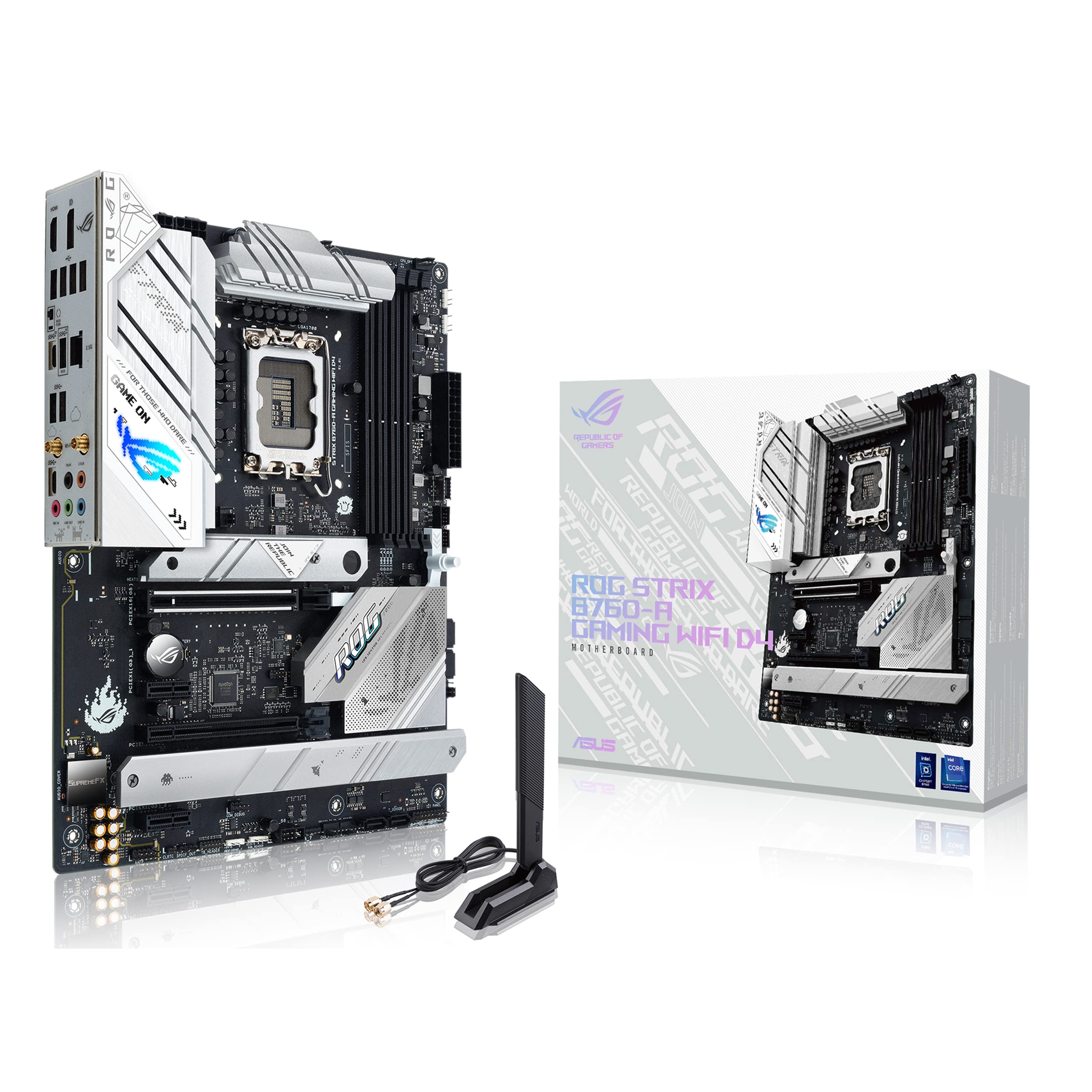 ASUS ROG Strix B760-A Gaming WiFi 6E ATX Motherboard for Intel 13th & 12th Gen - White, PCIe 5.0, Aura Sync RGB