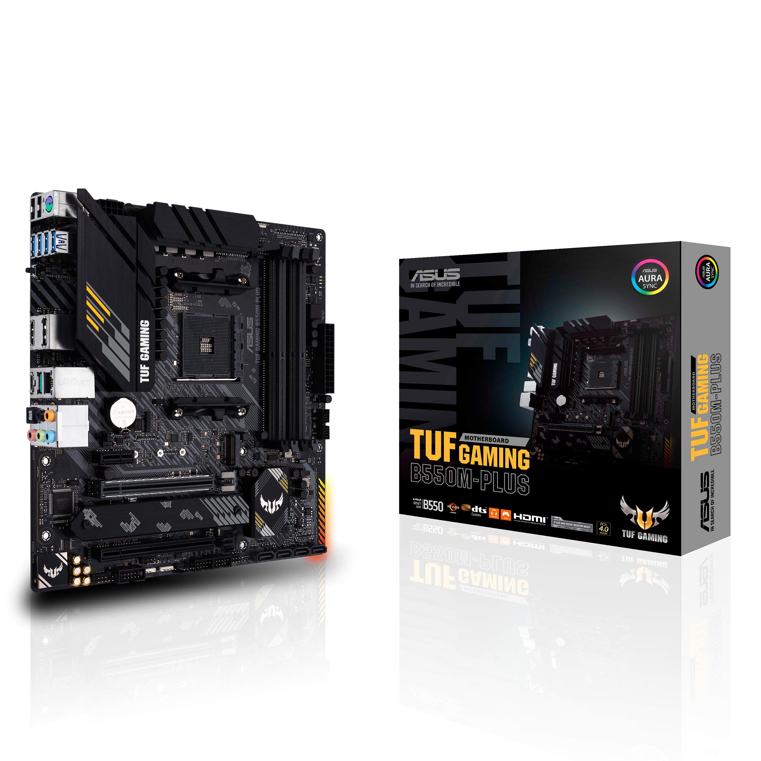 ASUS TUF GAMING B550M-PLUS AMD AM4 (3rd Gen Ryzen™) Micro ATX gaming motherboard (PCIe 4.0, 2.5Gb LAN, BIOS FlashBack, HDMI 2.1, USB 3.2 Gen 2, Addressable Gen 2 RGB header and AURA Sync)