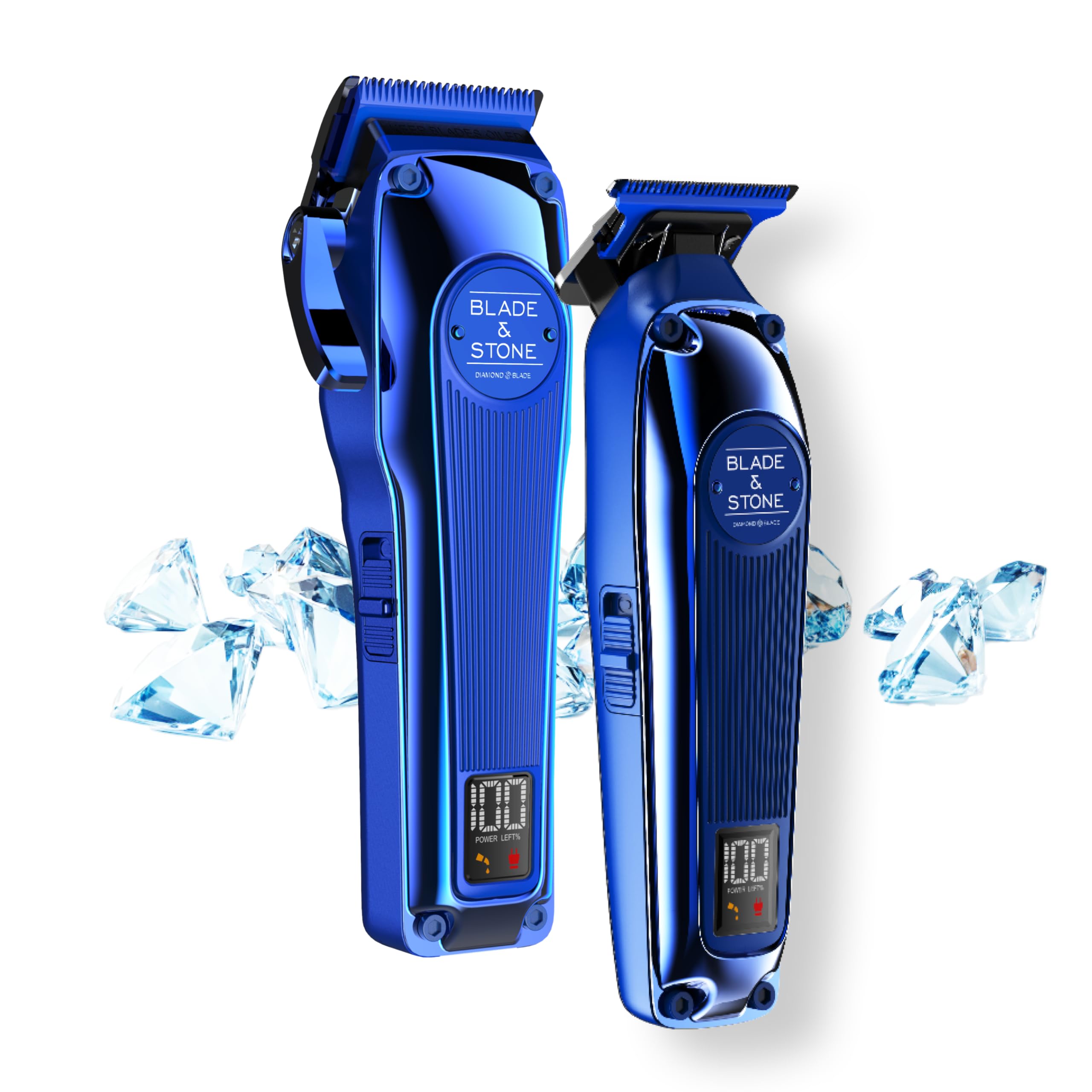 Blade and Stone Clipper and Trimmer for Men - Professional Men Grooming Kit - Diamond-S Blade - Micro-Gap Tech - High-Torque Digital Brushless Motors - All-Metal - Cordless - Big Blue