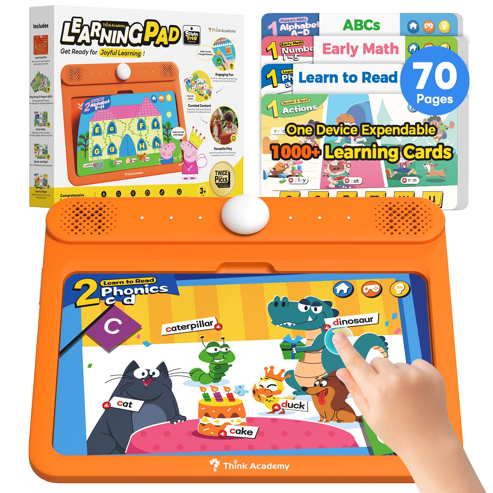 Think Academy Kids Learning Pad - 70 Themes Expendable Educational Tablet to Learn Alphabet, Sight Words, Numbers, Music, Autism Sensory Games- Gifts Toys for Ages 3 4 5 Year Old Boys Girls
