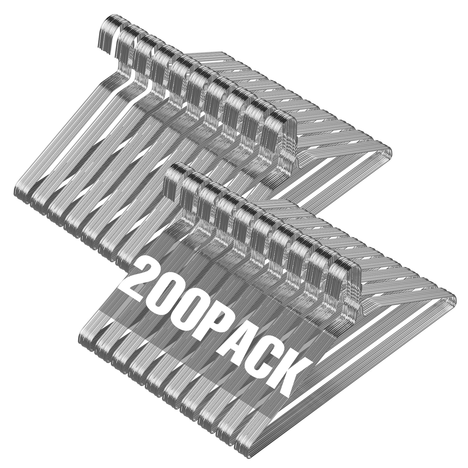 SPECILITE Wire Metal Clothes Hangers Bulk 200 Pack for Standard Size Suits, Coats, Shirts, Pants, Skirts, Space Saving, Non Slip,16 Inch 12 Gauge Ultra Thin, Silver